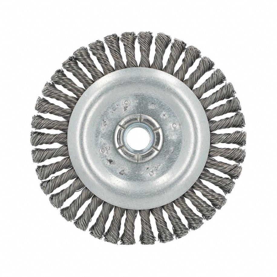 Wire Wheel Brush: Twisted Steel, 5 in Dia, 5/8"-11 Arbor, 0.02" Fill