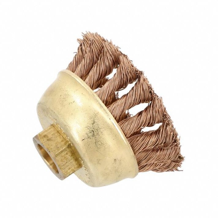 Cup Brush: Twisted Bronze, 3 in Dia, 0.02 in Fill Dia, 5/8"-11 Arbor