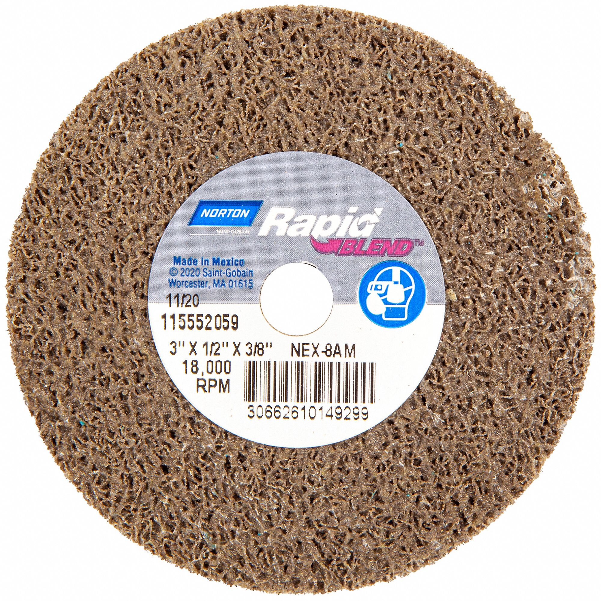 Bond Non Woven Wheel: 3 in Dia x 1/2 in W, 3/8 in Arbor Hole, Aluminum Oxide, Medium, Hard