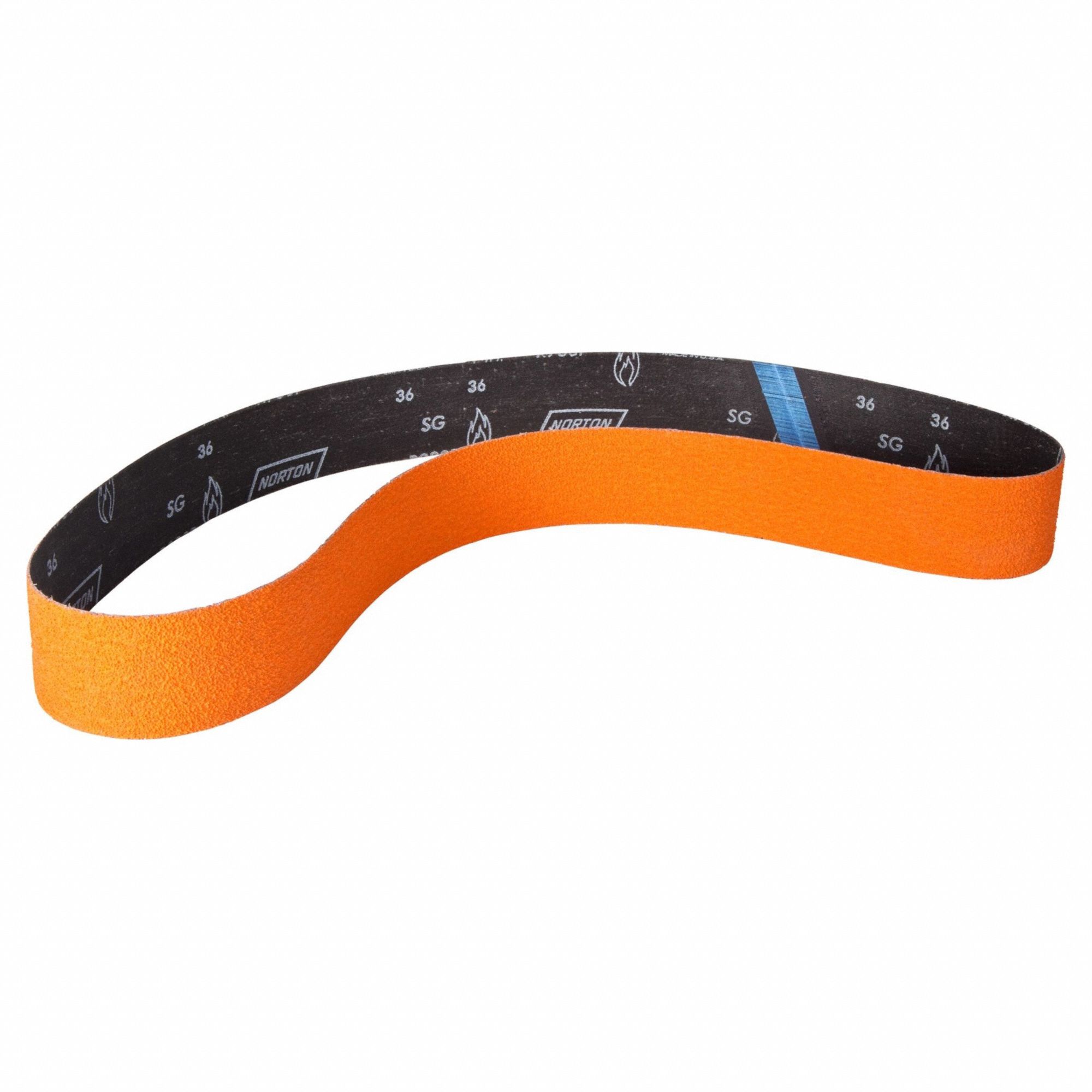 Sanding Belt: 1 in W x 42 in L, Ceramic, 120 Grit, Y Wt Polyester Backing, Blaze R980P