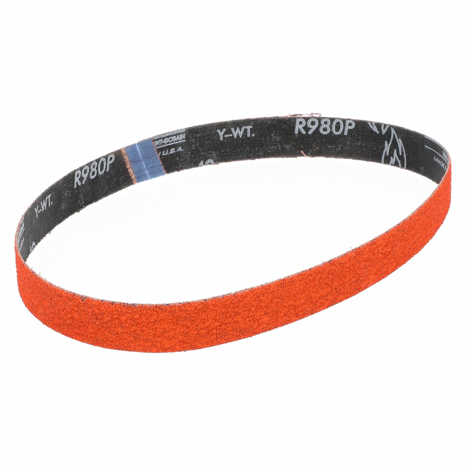 Sanding Belt: 1 in W x 30 in L, Ceramic, 40 Grit, Y Wt Polyester Backing, Blaze R980P