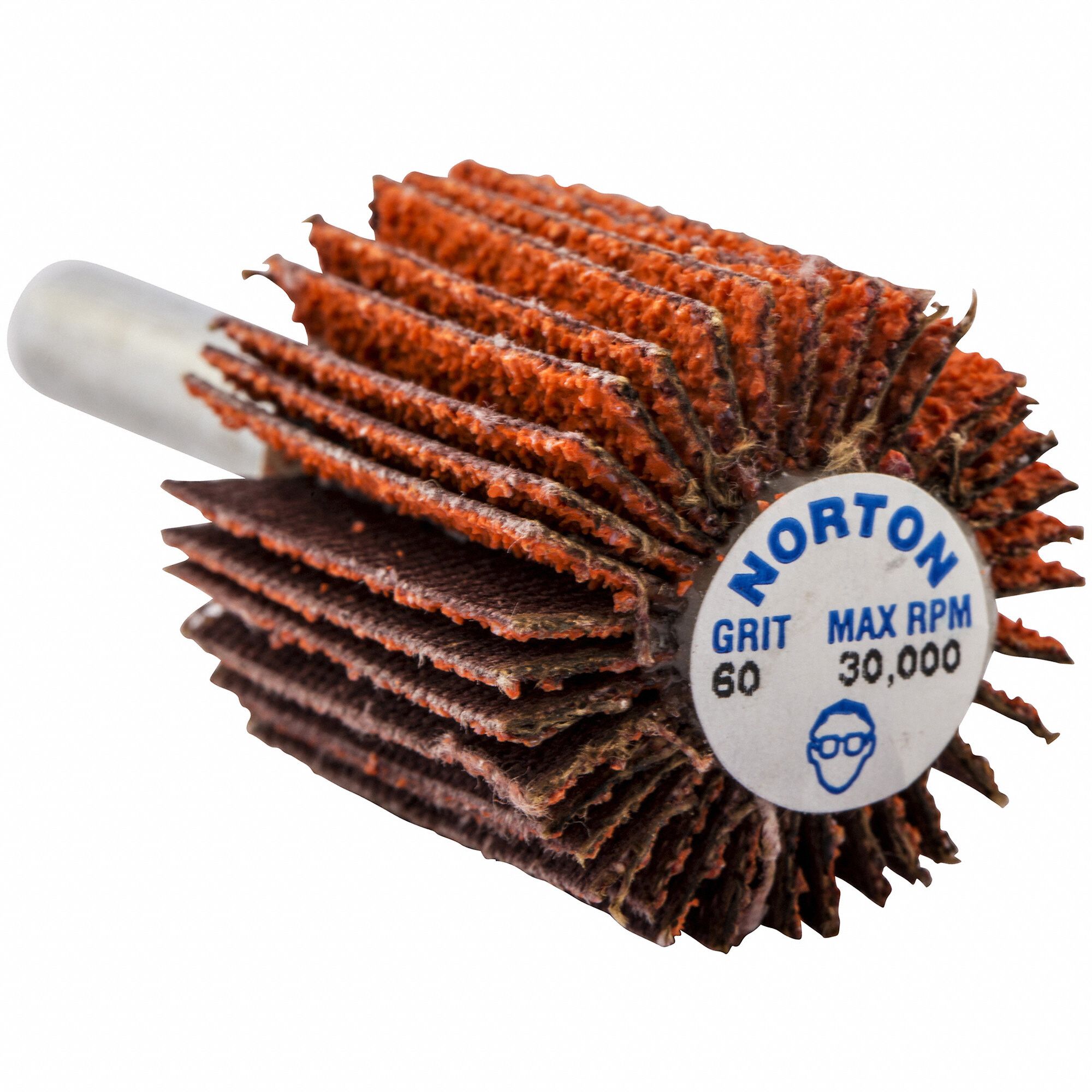 Flap Wheel: 1 in Dia x 1 in W, 1/4 in Straight-Shank, Ceramic, P60 Grit, Blaze R920