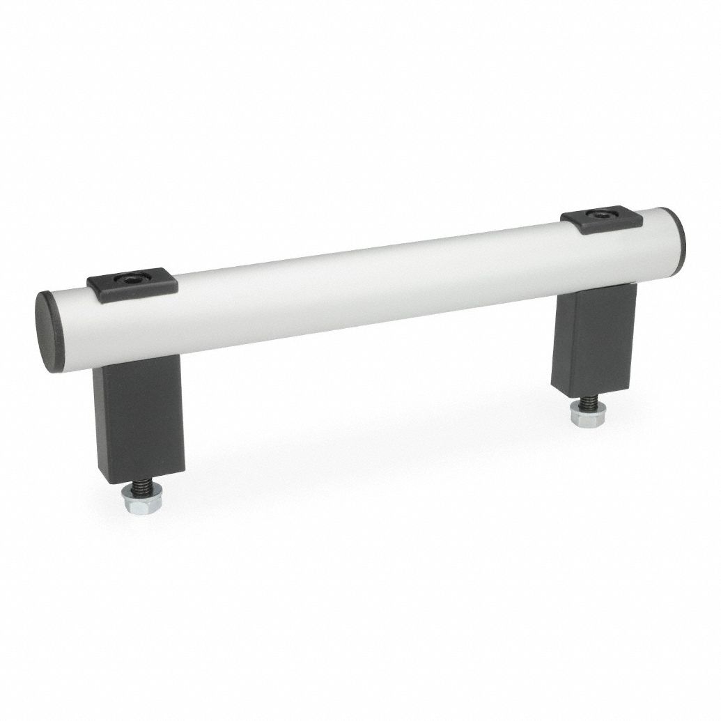 Pull Handle: Threaded Holes, Front-Mount, 8 in Mounting Hole Center to Center, Silver, Bar