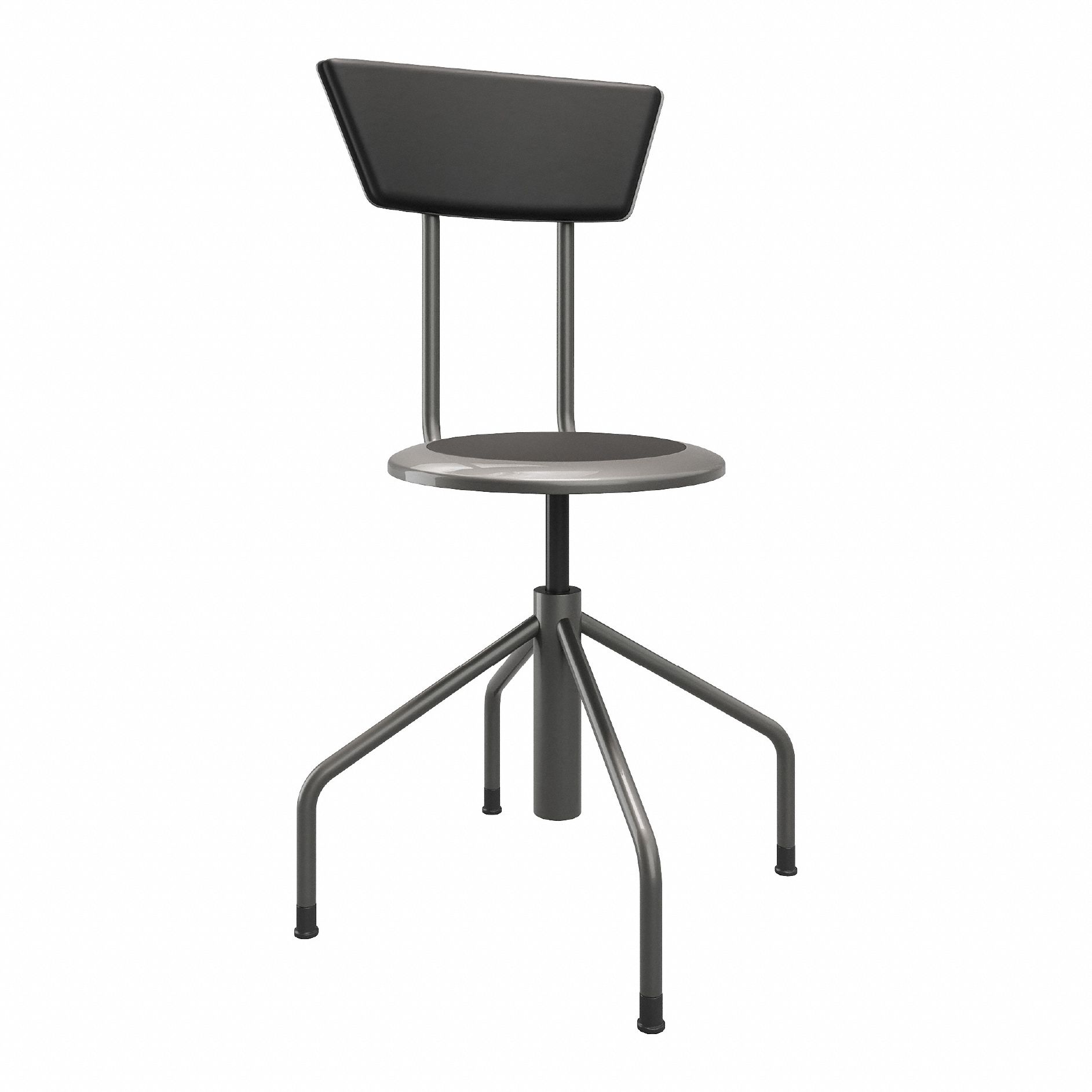 Round Stool: 36 in Overall Ht, Screw Post, 16 in min to 22 in max, Backrest Included, Pewter