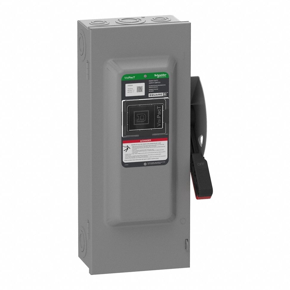 Safety Switch: Fusible, 100 A, Three Phase, 600V AC/DC, Galvanized Steel, Indoor