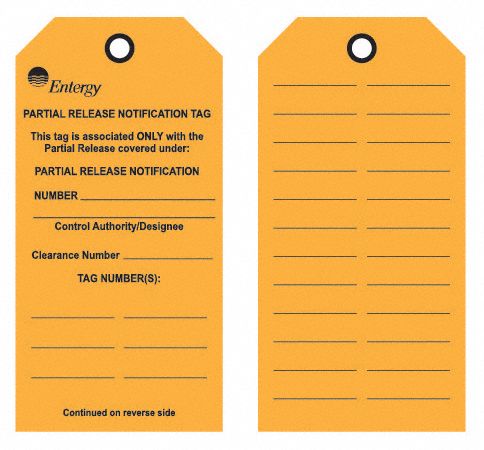 Partial Release Notification Tag, PK1000