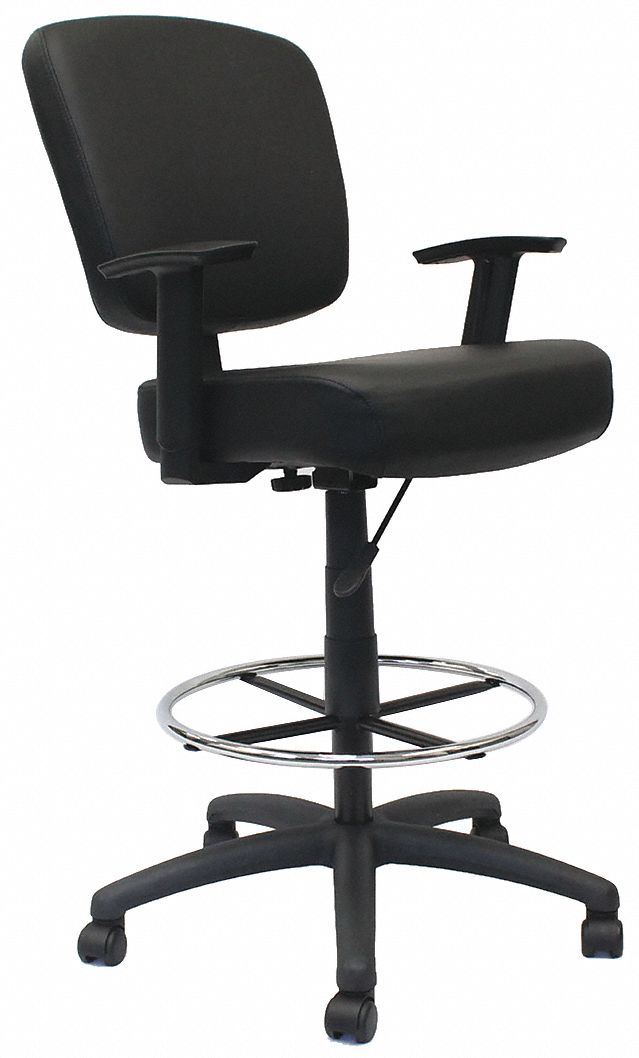 Drafting Chair: Black, Vinyl Material, Adj Arms Arm, 19 1/2 in Seat Wd, 19 in Seat Dp