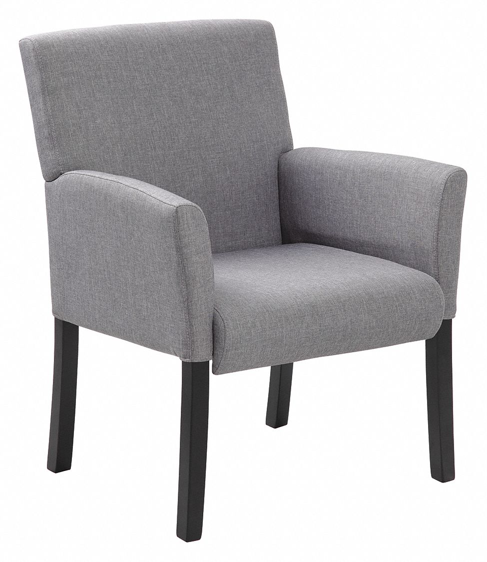 Armchair: Gray, Black, 0 Casters/Glides, 26 in Overall Wd, 38 1/2 in Overall Ht, 19 in Seat Wd