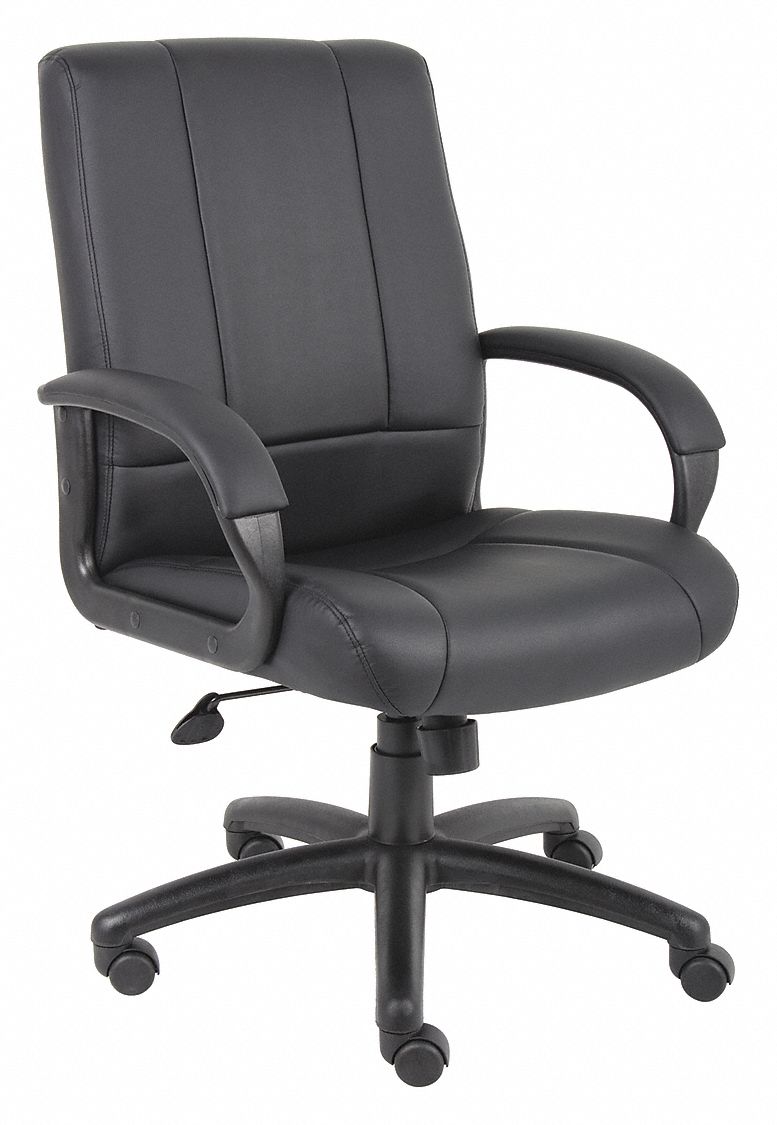 Office Chair: Black, Faux Leather Material, 24 1/4 in Back Ht, 20 1/2 in Seat Wd, 20 in Seat Dp