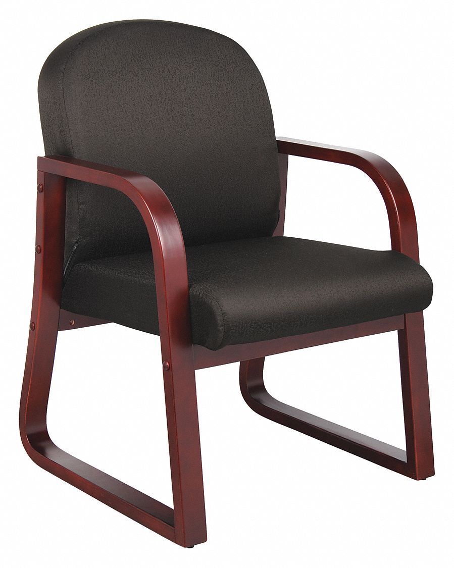 Frame Chair: Black, Mahogany, 0 Casters/Glides, 24 in Overall Wd, 34 in Overall Ht, Fabric