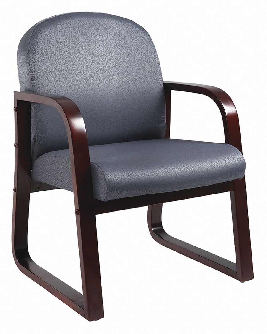 Frame Chair: Gray, Mahogany, 0 Casters/Glides, 24 in Overall Wd, 34 in Overall Ht, Fabric