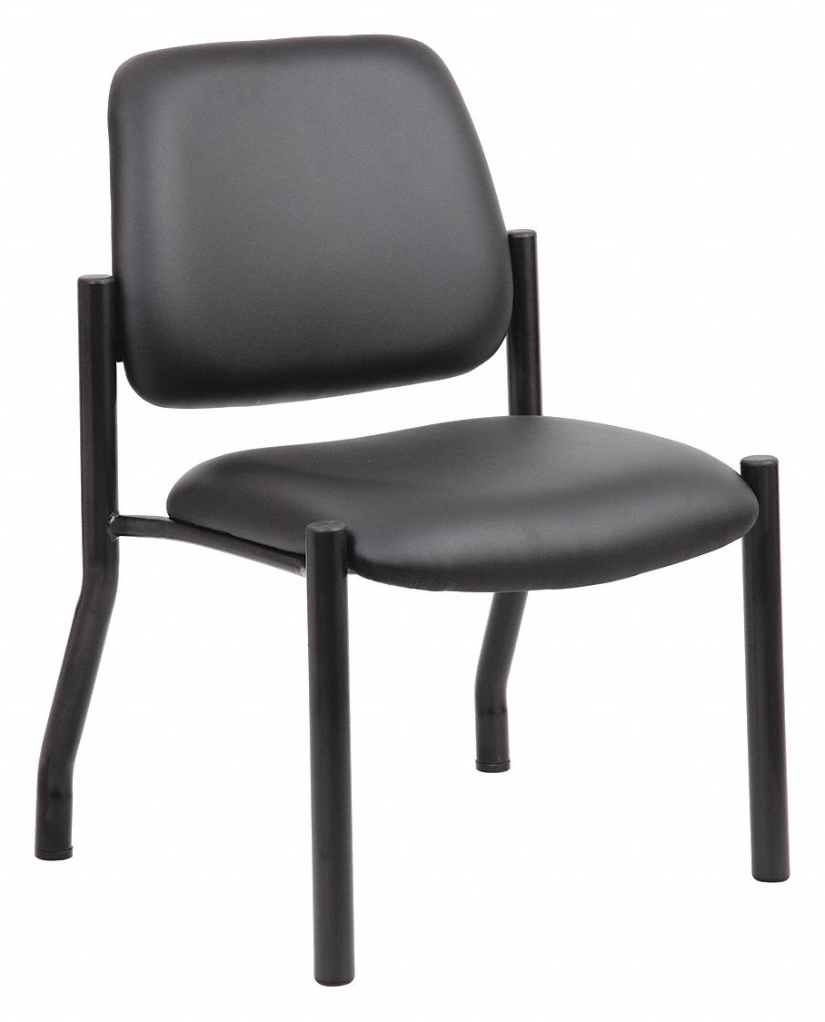 Frame Chair: Black, Black, 4 Casters/Glides, 22 in Overall Wd, 32 1/2 in Overall Ht, Vinyl