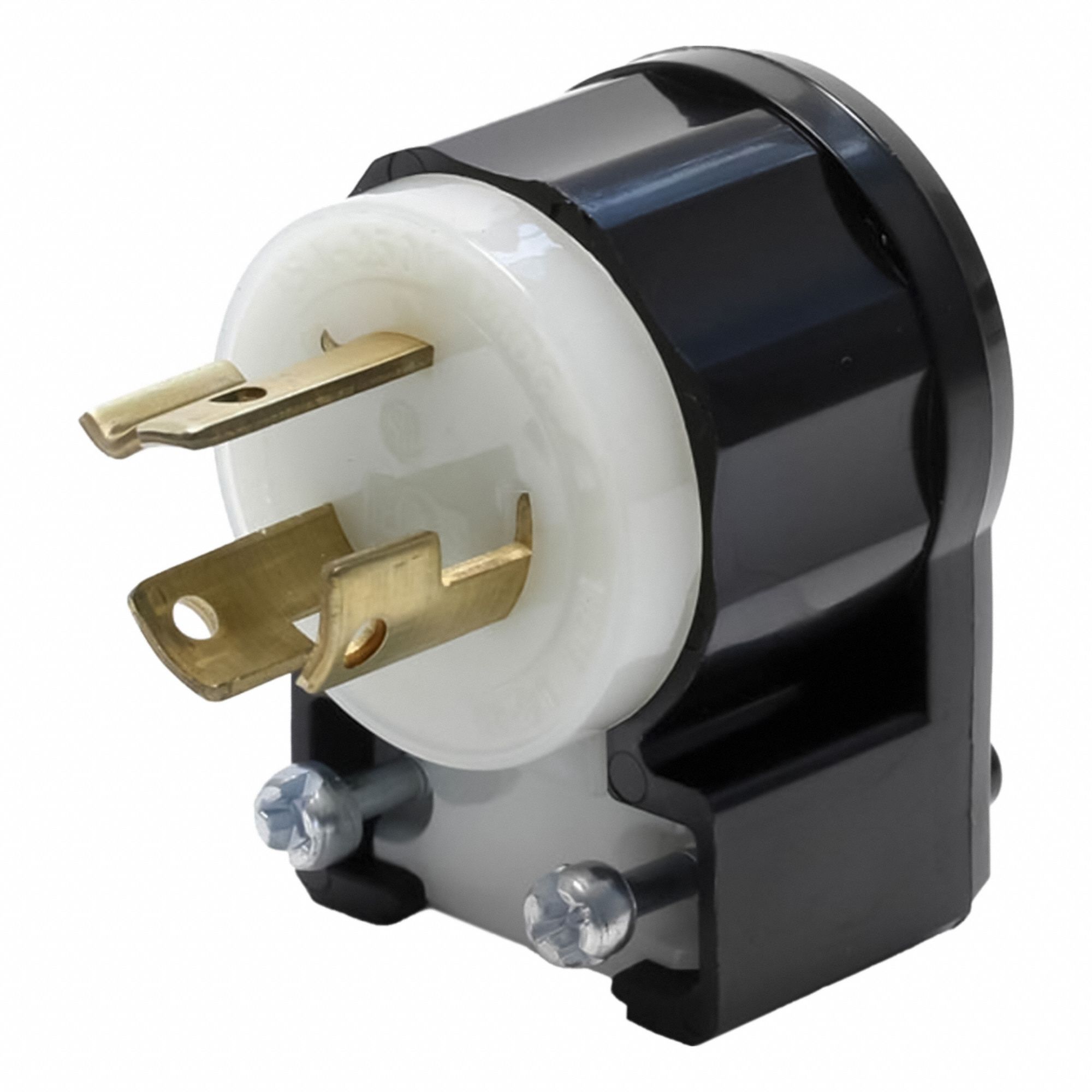 Locking Plug: L6-15P, 250V AC, 15 A, 2 Poles, Black/White, Screw Terminals, Shrouded