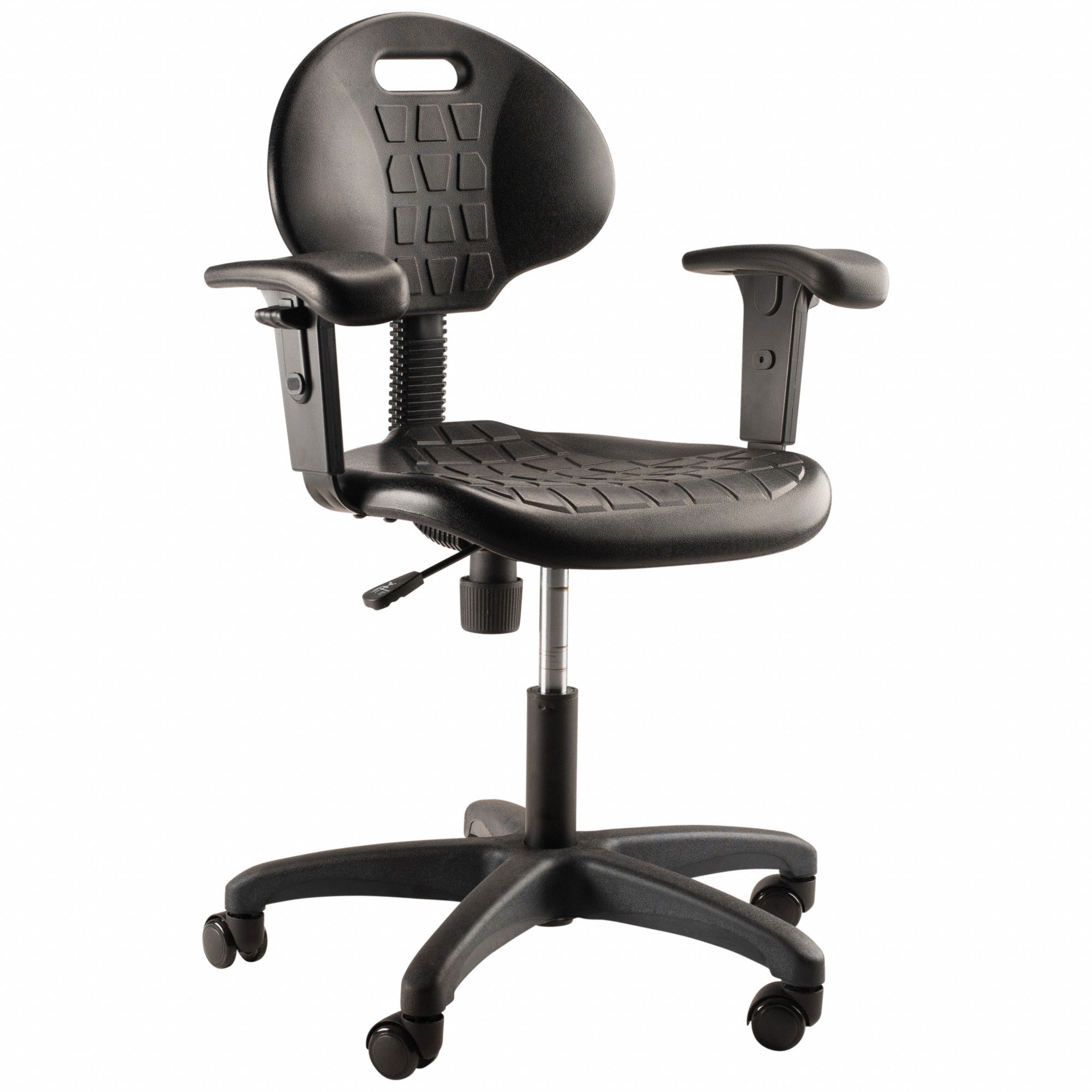 Office Chair: Ht, Black, Plastic Material, 12 in Back Ht, 18 in Seat Wd