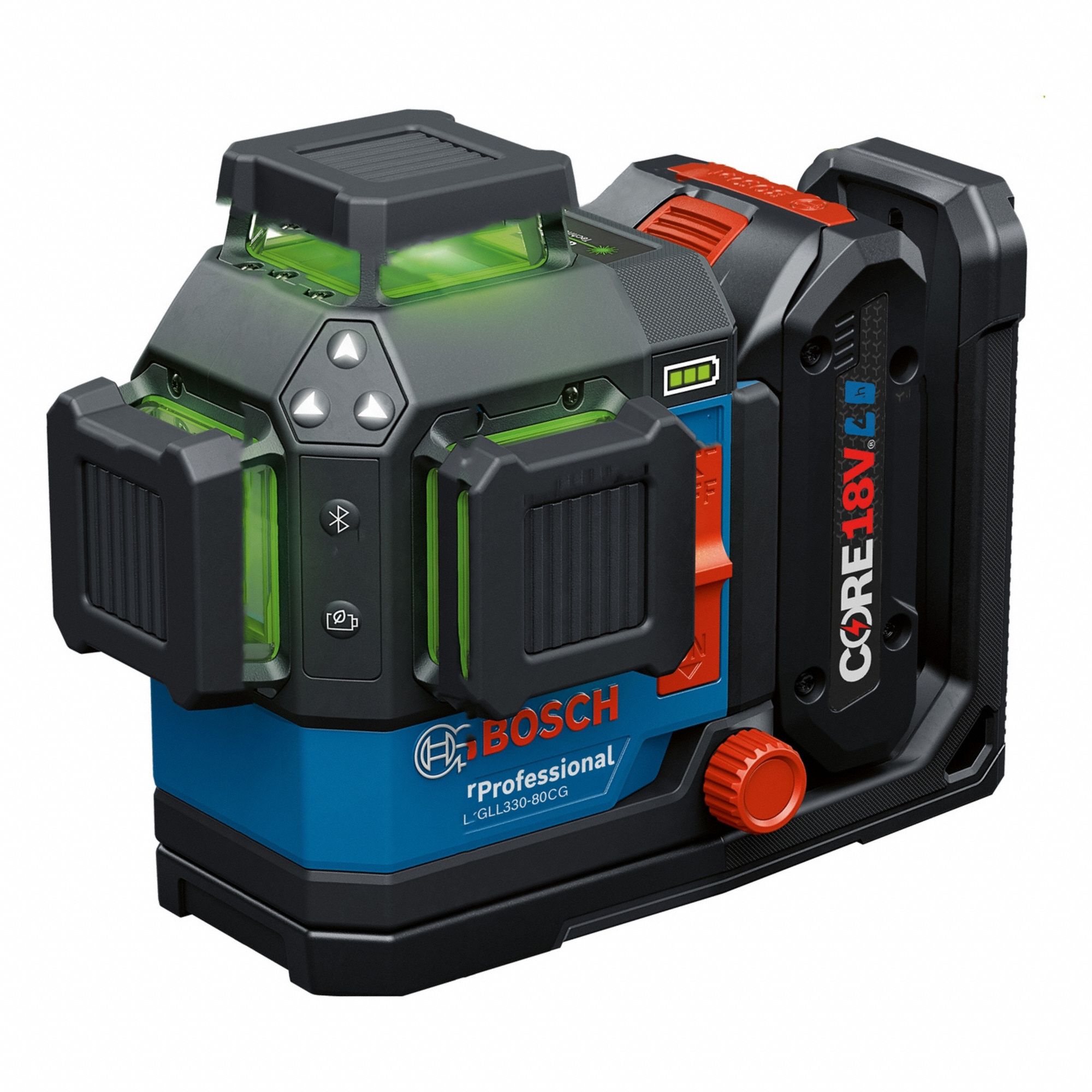 Laser Level: 3 Lines and  0 Dots, Green Beam, 3 Planes, 100 - 200 ft Range w/o detector