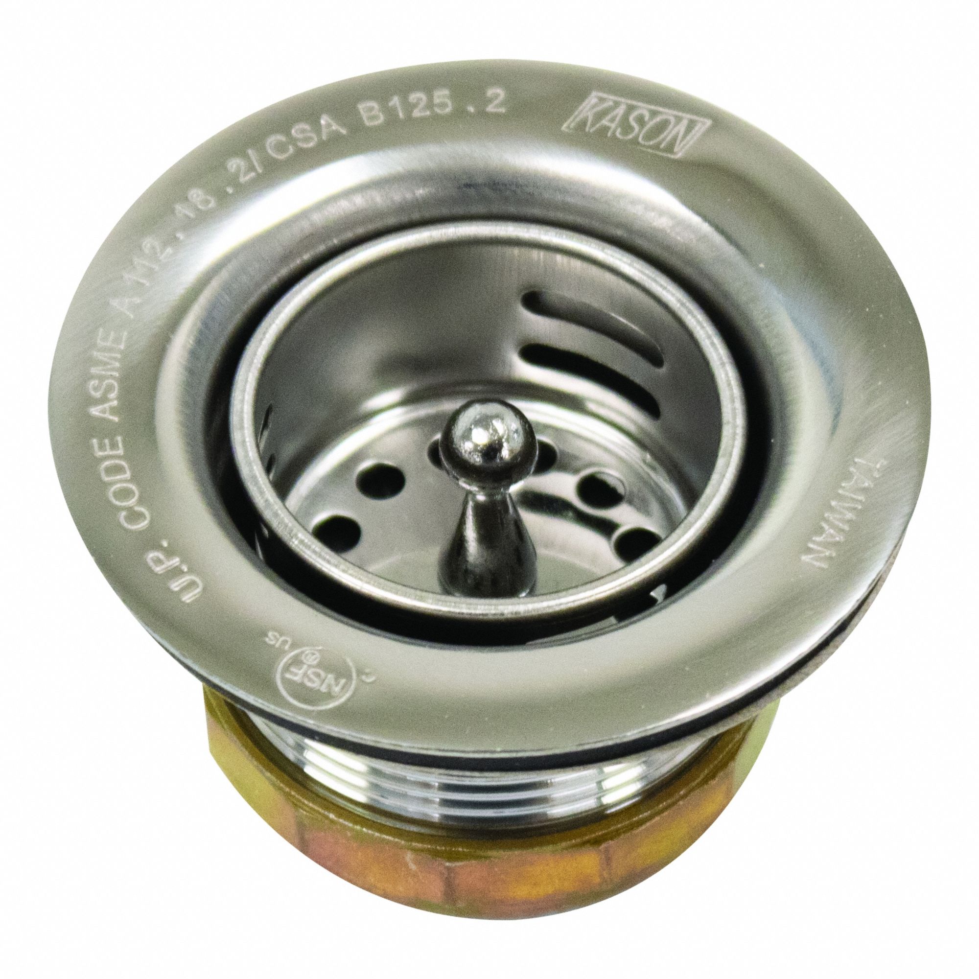 Drain Assembly: 2 3/4 in Overall Dia, 1 9/16 in Body Ht, 1 1/2 in Pipe Dia, Brass