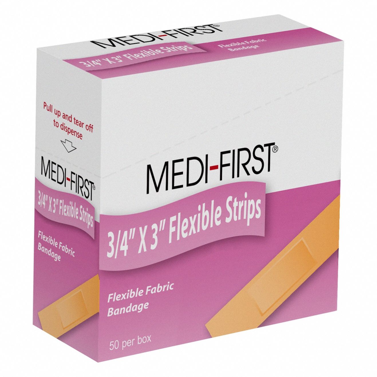 Adhesive Bandage: Strip Bandages, 3/4 in Wd, 3 in Lg, Not Metal Detectable, Fabric