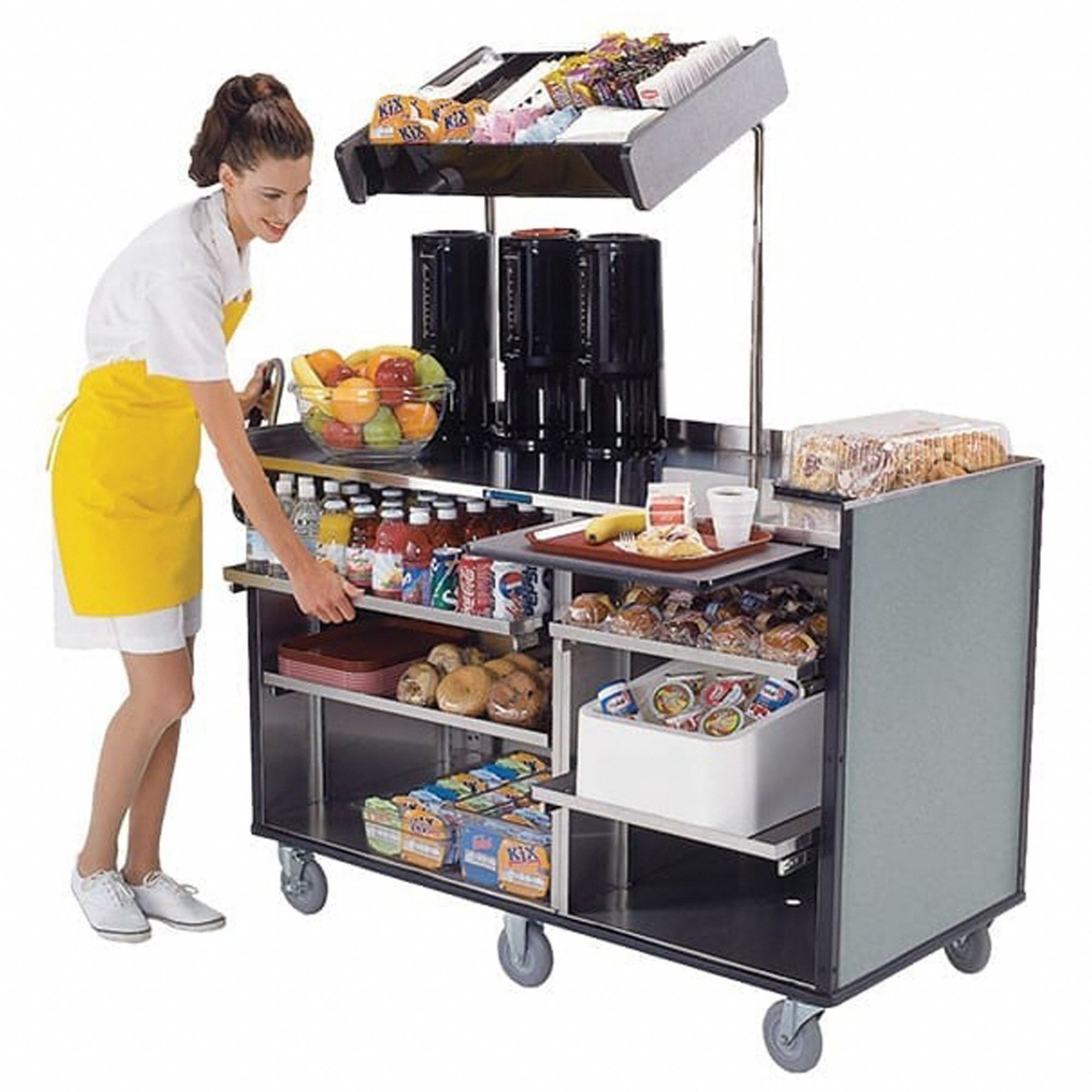 LAKESIDE Mobile Kiosk Gray, 2 Compartments, Stainless Steel, 70 in