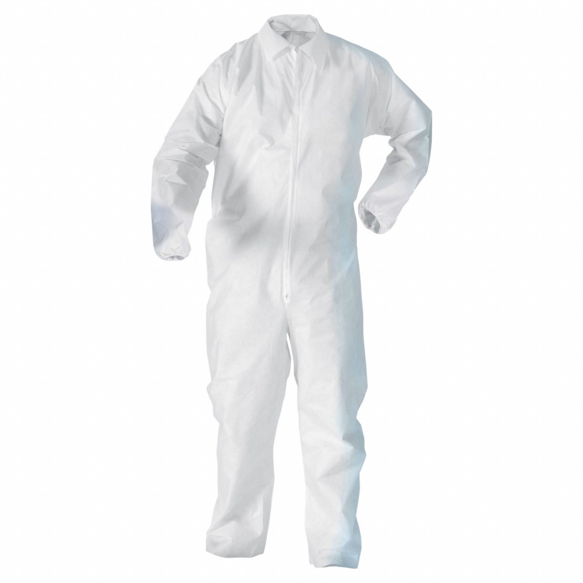 Coveralls: XL, KleenGuard™ A20, Elastic Wrist, Open Ankle, White, Serged Seam, 50 PK