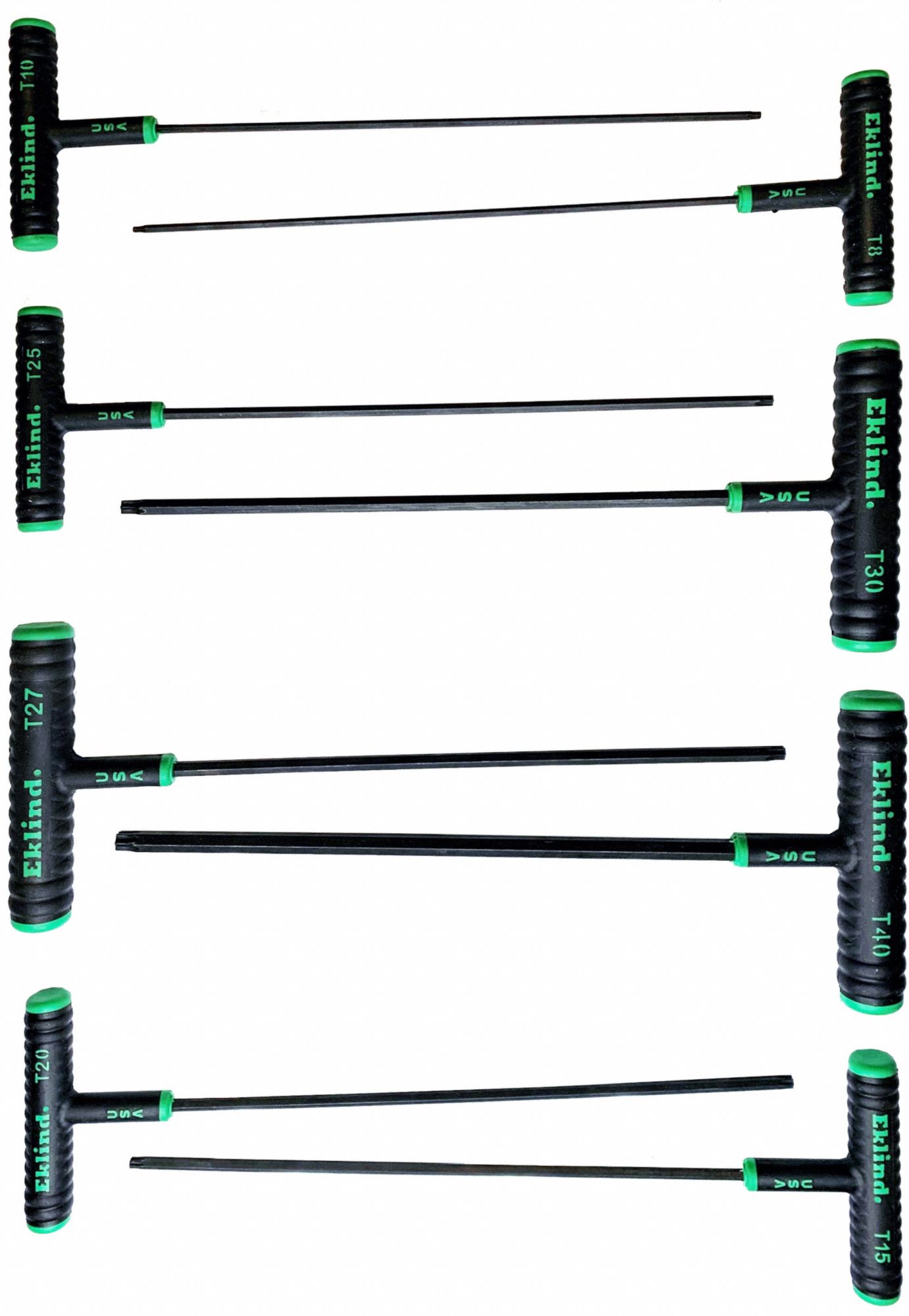 EKLIND Torx Key: Long, 8 Pieces, T10/T15/T20/T25/T27/T30/T40/T8 Tip Size, Std End, Pouch, 1 Tips (MPN 68988). Key specifications — attr1205450: EKLIND; attr1205441: Black Finish.