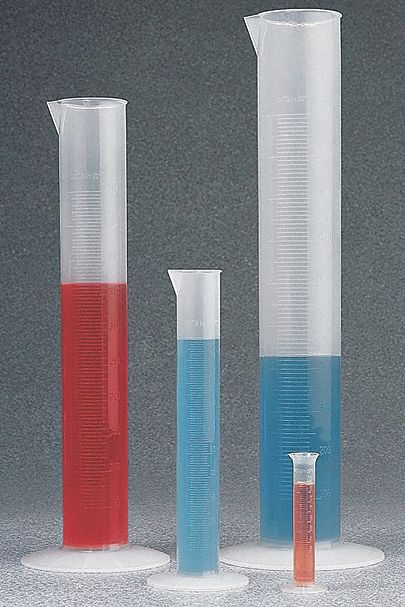 Graduated Cylinder: Polypropylene, 500 mL Capacity - mL, 16.9 fl oz Capacity - oz, Clear, Round