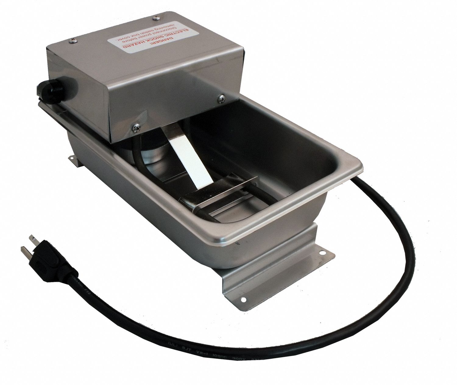 Condensate Evaporator Pan: 1 3/4 qt cap., 3 1/2 gpd, 10 in L x 7 in W x 2 1/2 in H, 120V AC