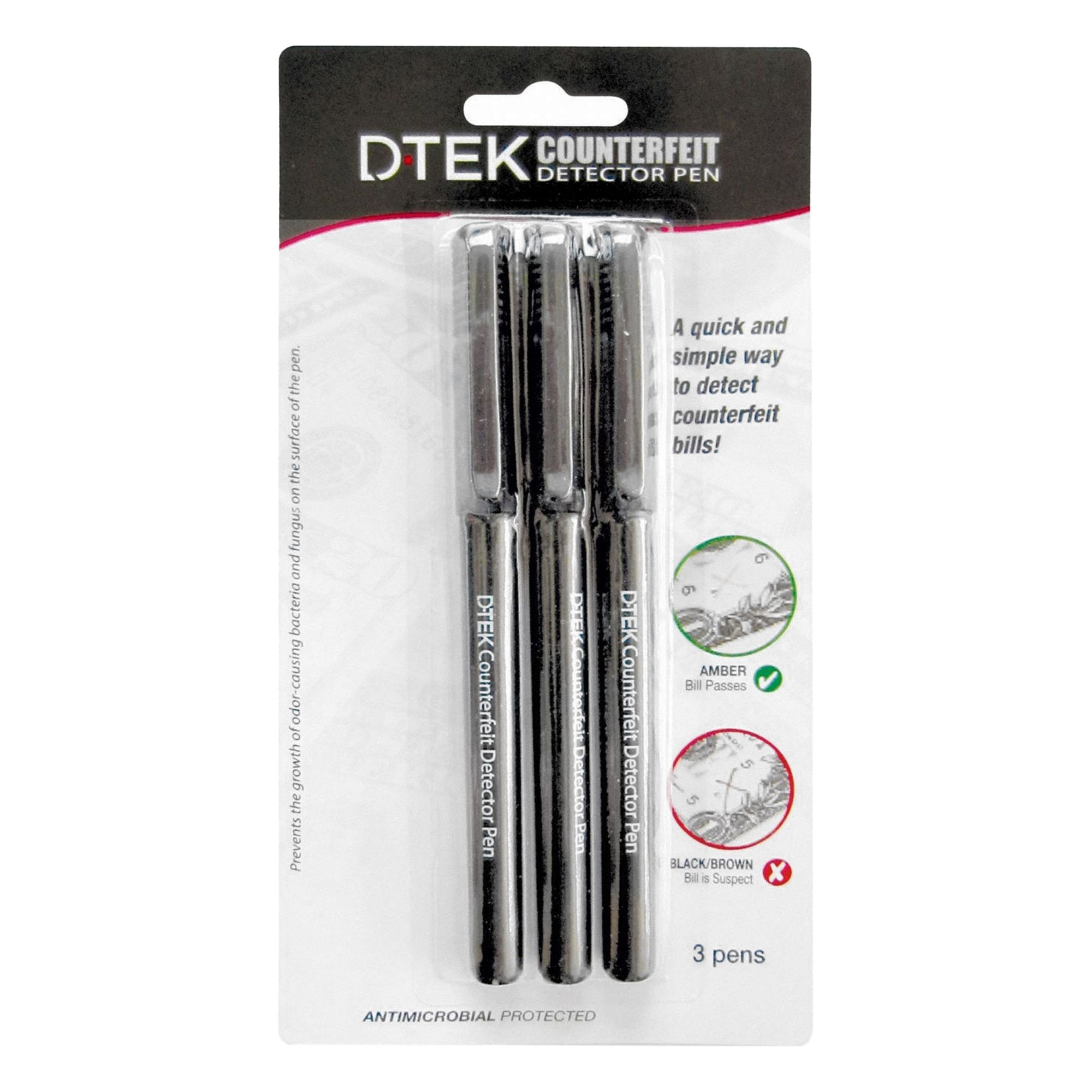 Counterfeit Pen: Black, Capped, Plastic, Non-Refillable, Cushion Not Included, 3 PK