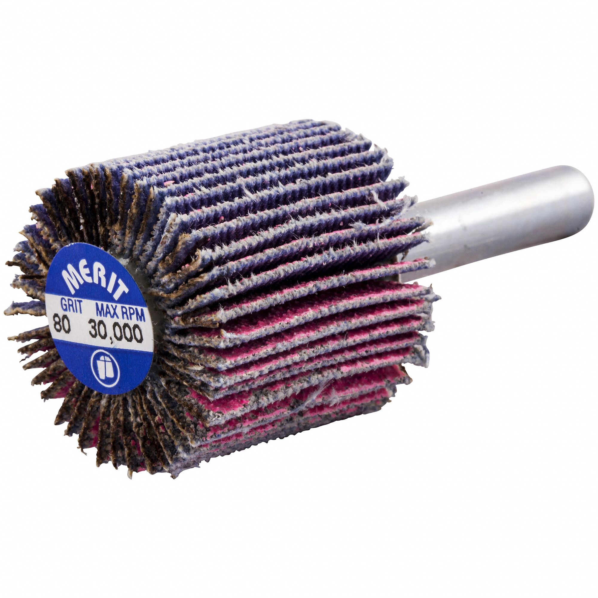 Flap Wheel: 1 in Dia x 1 in W, 1/4 in Straight-Shank, Ceramic, P80 Grit, Pink R928