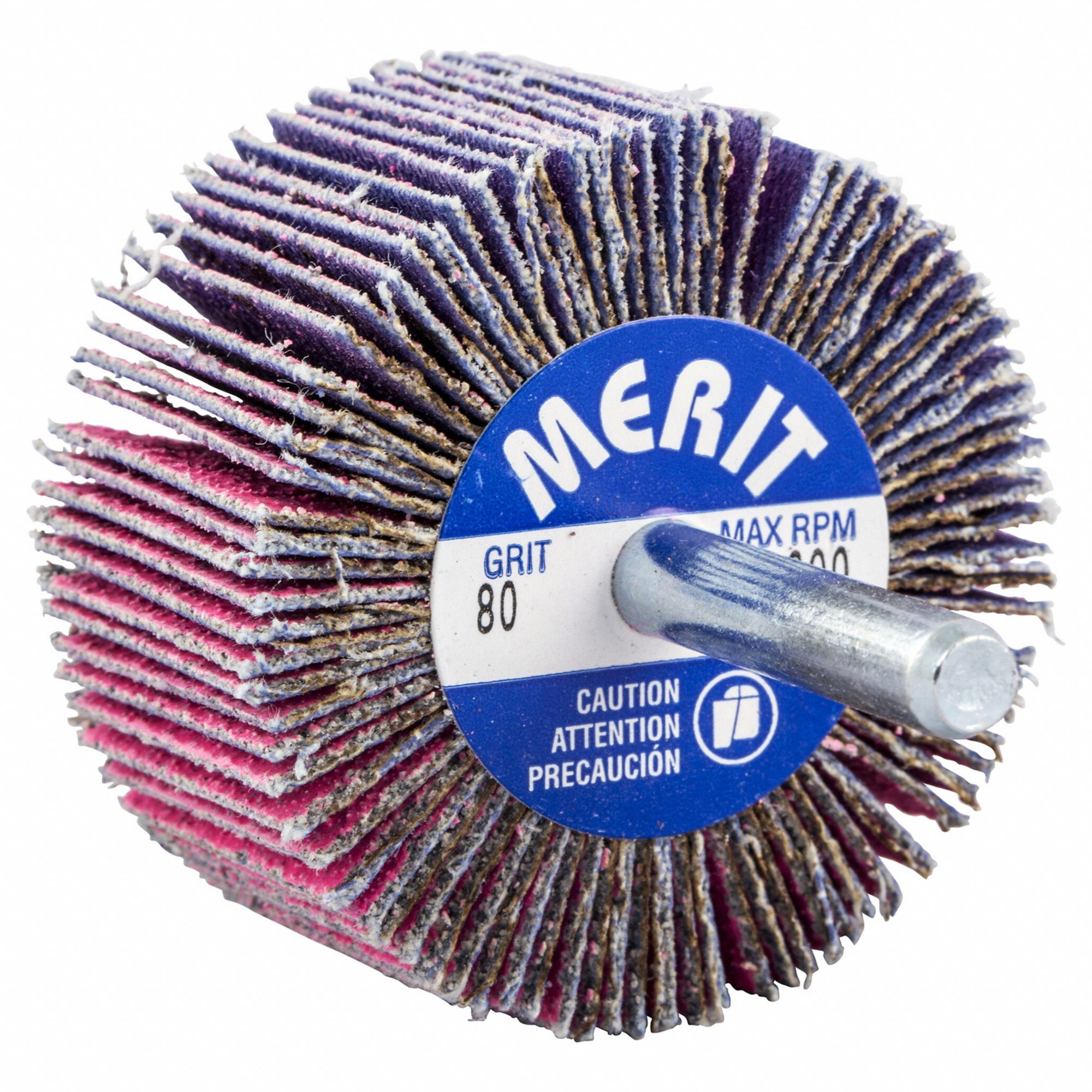 Flap Wheel: 2 in Dia x 1 in W, 1/4 in Straight-Shank, Ceramic, P80 Grit, Pink R928