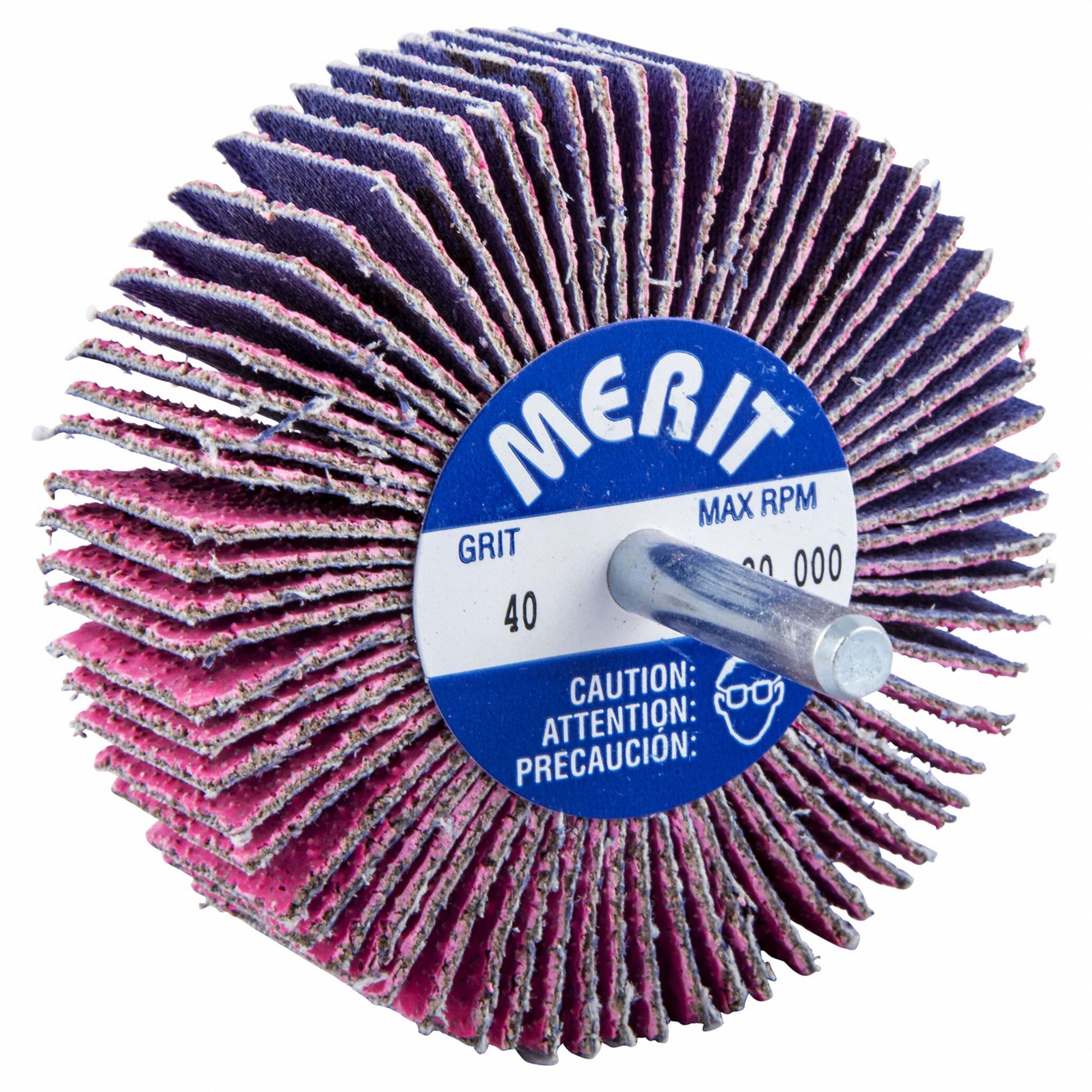 Flap Wheel: 3 in Dia x 1 in W, 1/4 in Straight-Shank, Ceramic, P40 Grit, Pink R928