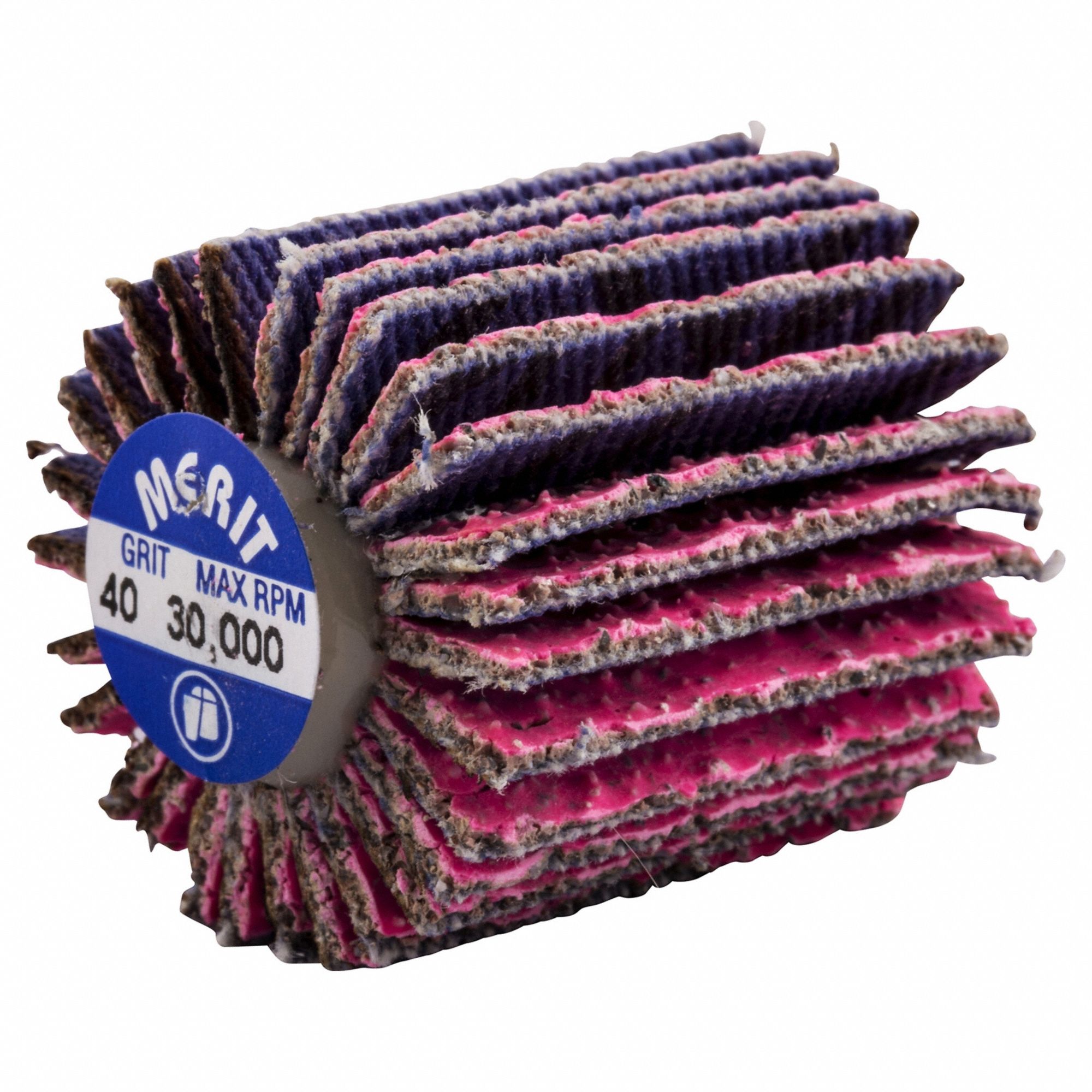 Flap Wheel: 1 in Dia x 1 in W, 1/4"-20 Threaded-Shank, Ceramic, P40 Grit, Pink R928
