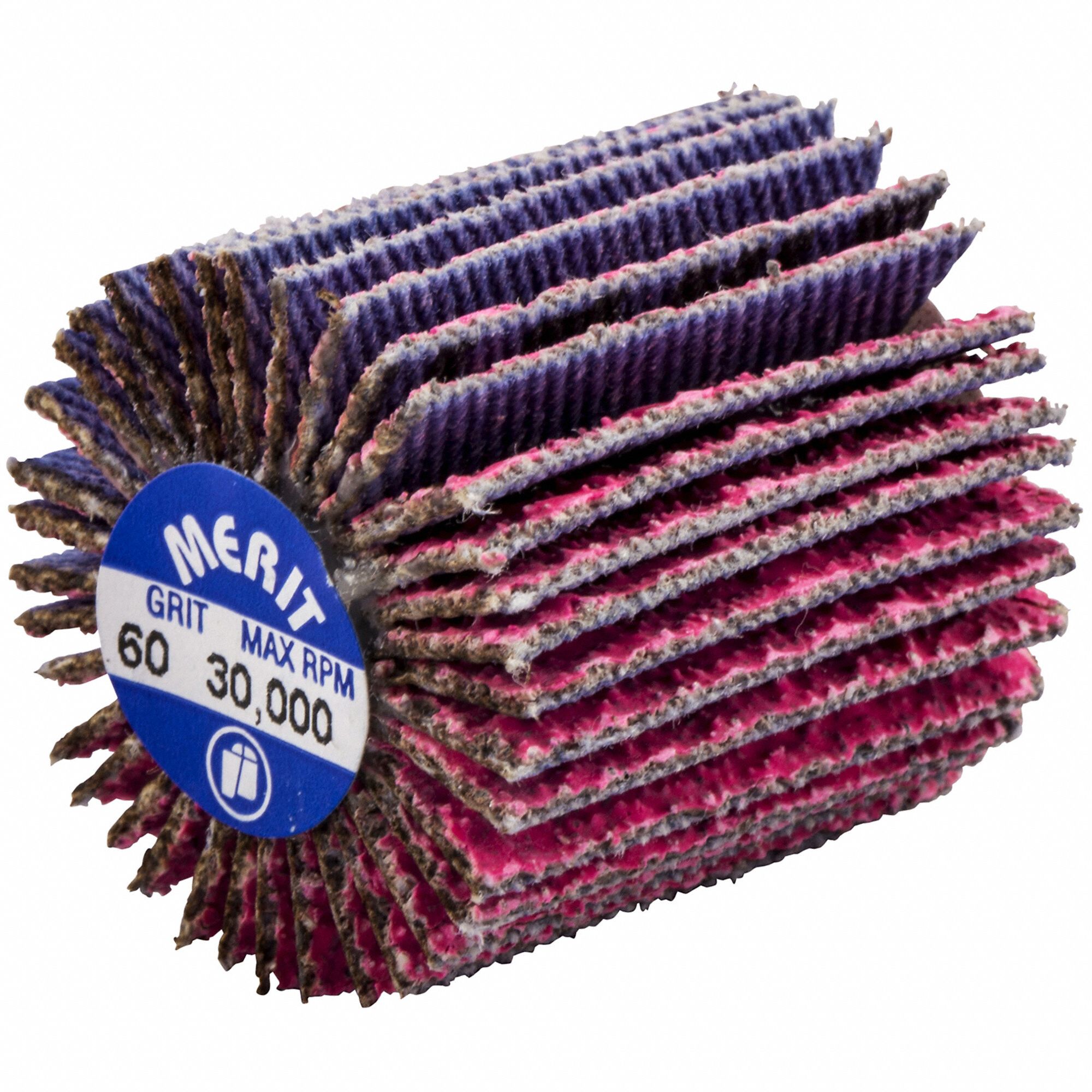 Flap Wheel: 1 in Dia x 1 in W, 1/4"-20 Threaded-Shank, Ceramic, P60 Grit, Pink R928