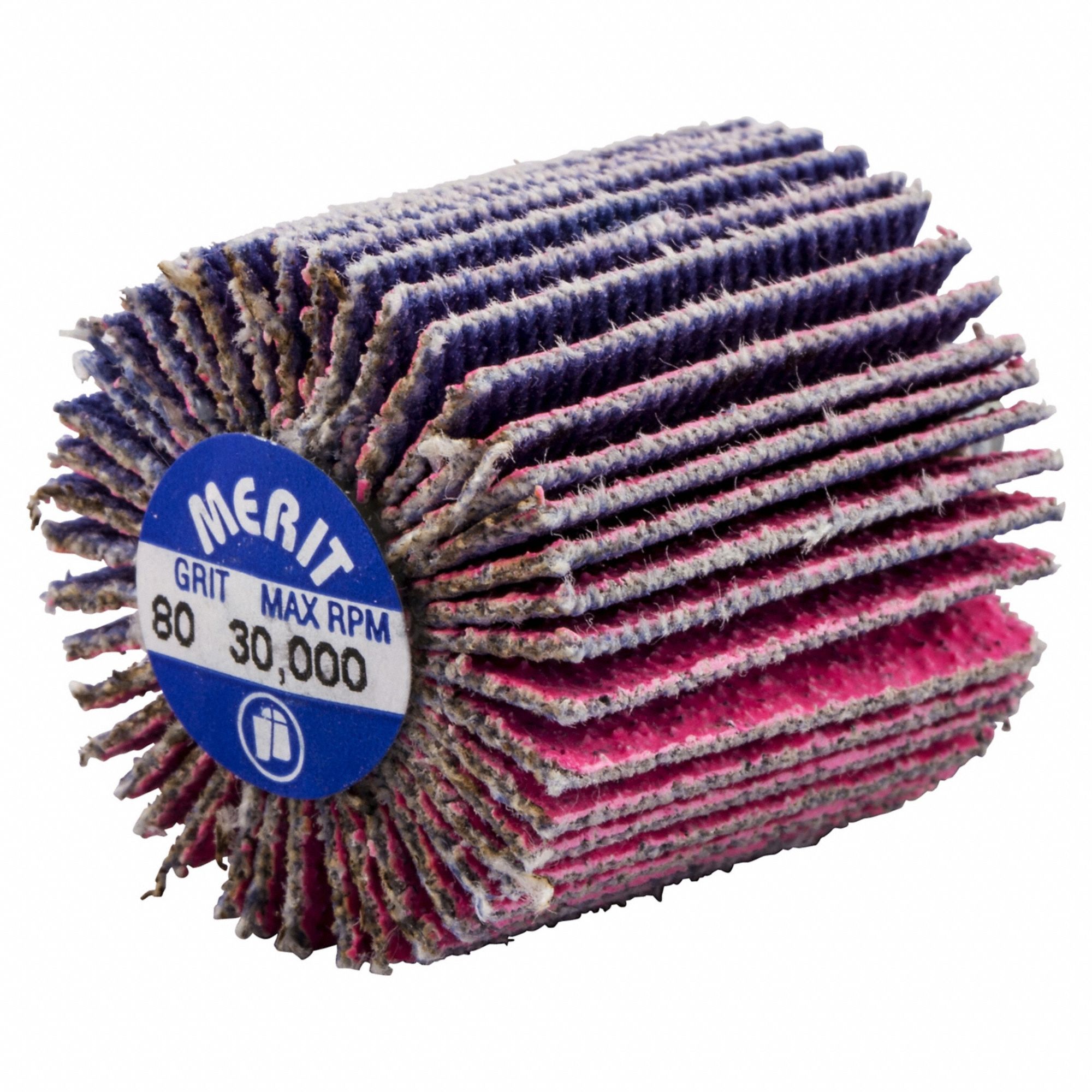 Flap Wheel: 1 in Dia x 1 in W, 1/4"-20 Threaded-Shank, Ceramic, P80 Grit, Pink R928