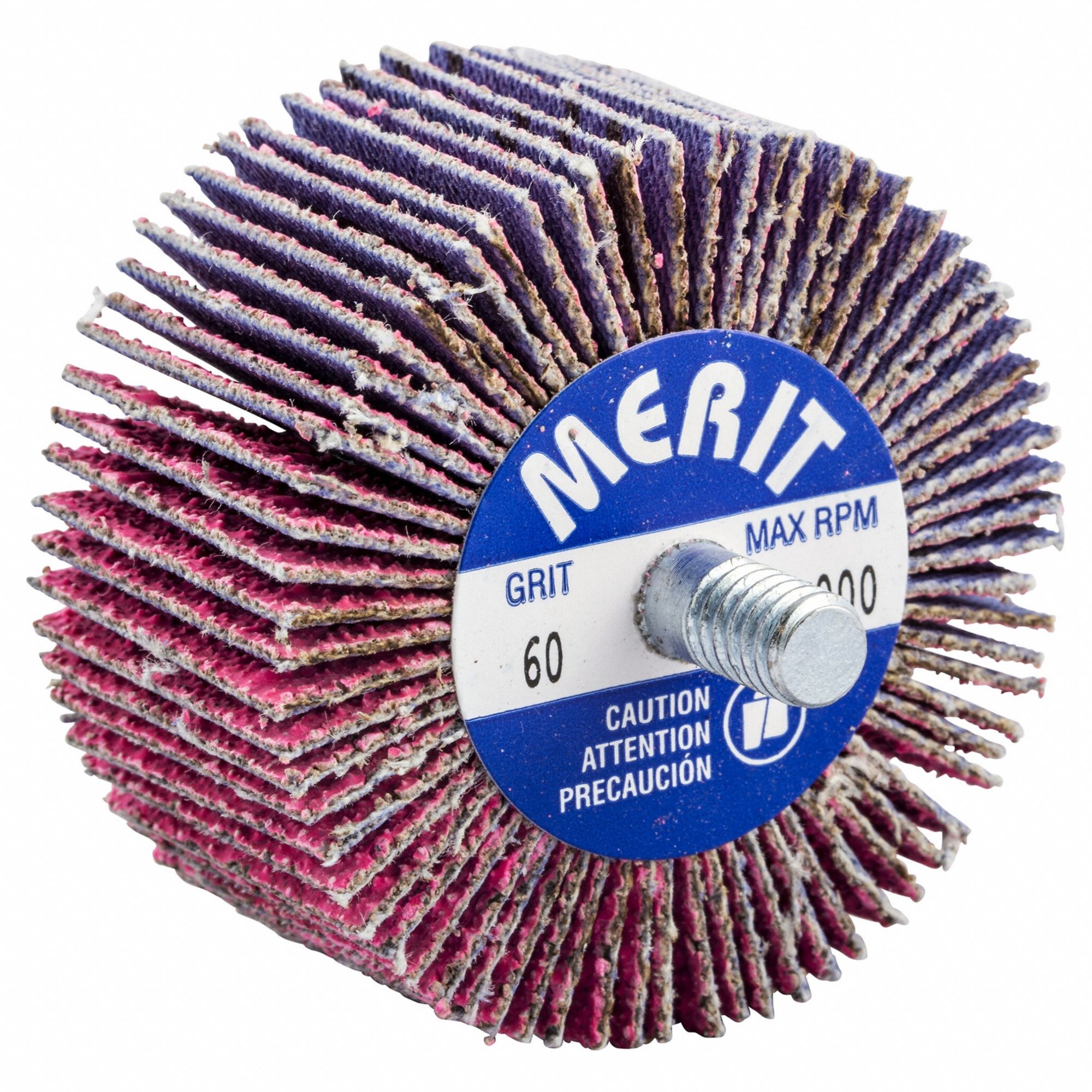 Flap Wheel: 2 in Dia x 1 in W, 1/4"-20 Threaded-Shank, Ceramic, P60 Grit, Pink R928