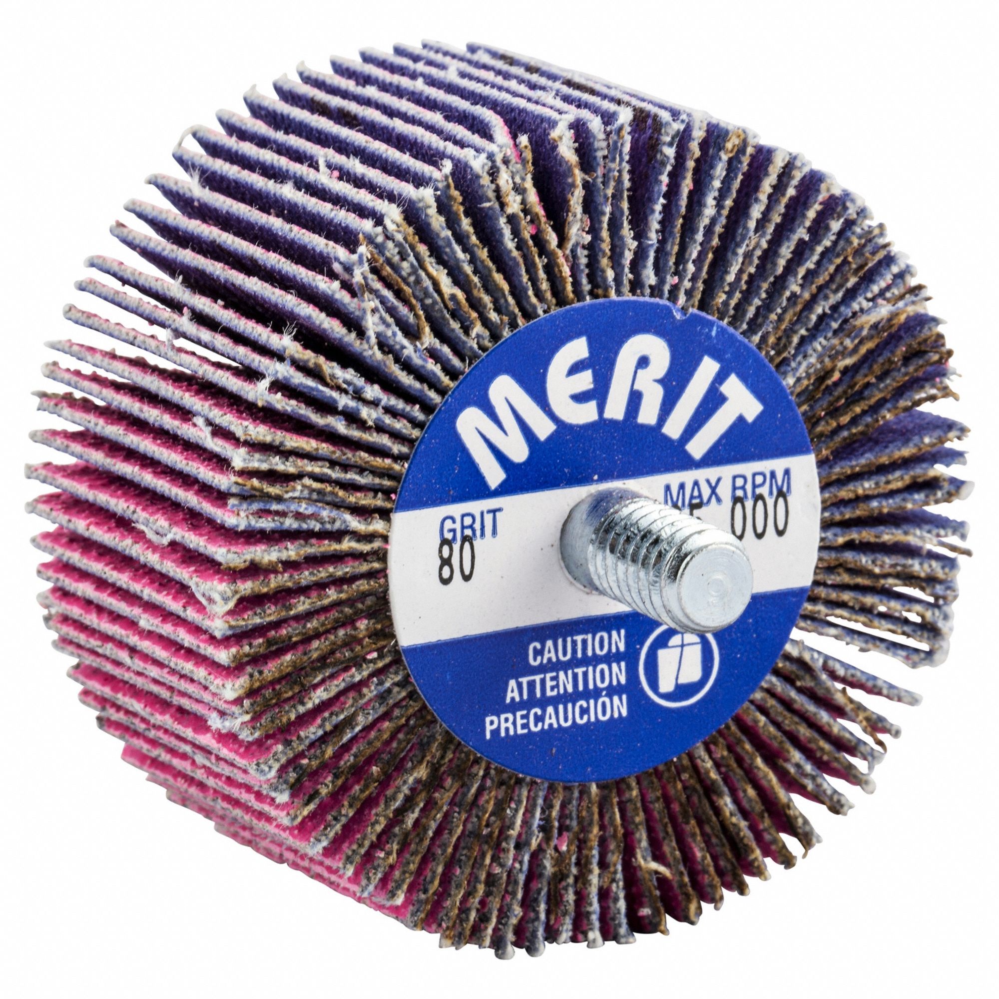 Flap Wheel: 2 in Dia x 1 in W, 1/4"-20 Threaded-Shank, Ceramic, P80 Grit, Pink R928