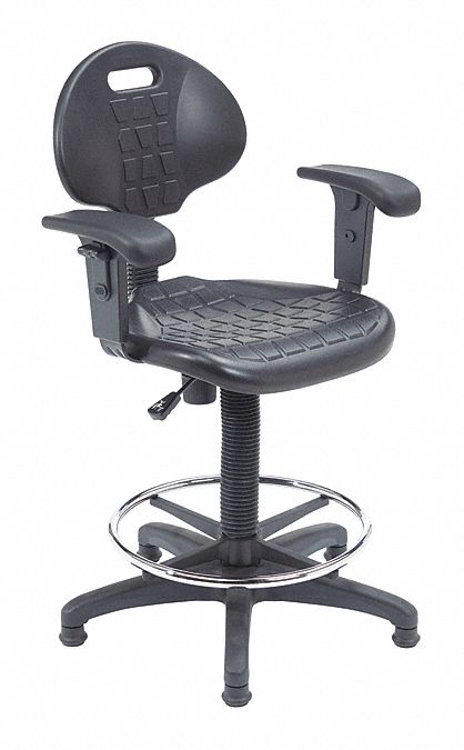 Drafting Chair: Black, Plastic Material, Adj Arms Arm, 18 in Seat Wd