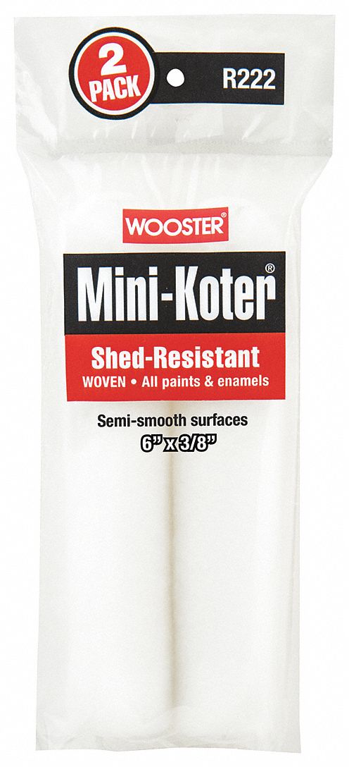 Mini Paint Rollers: 6 in Lg, 3/8 in Nap Size, Woven Fabric, Std, 3/8 in Nap Size, 2 PK