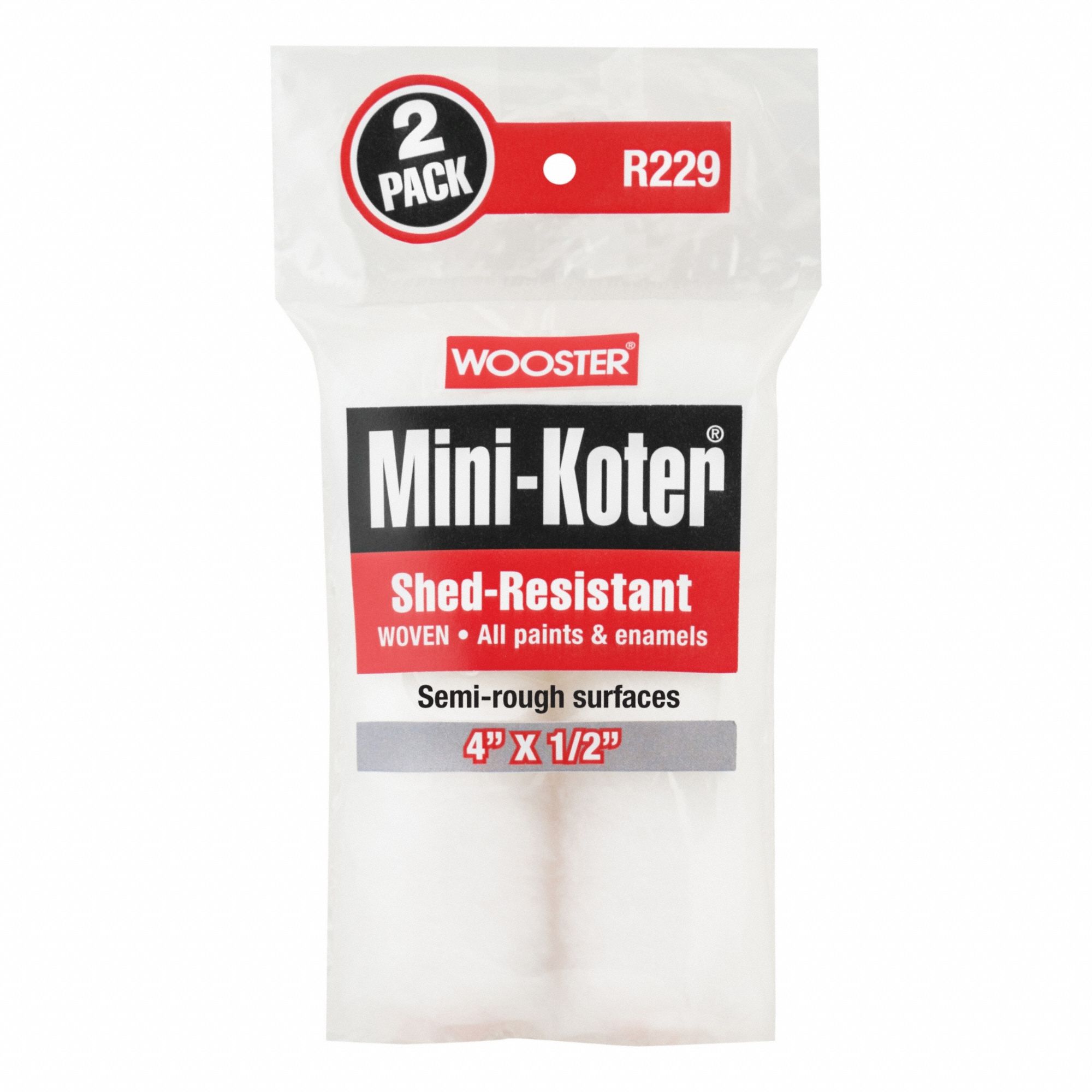 Paint Roller Cover: 4 in Lg, 1/2 in Nap Size, Woven Fabric, Mini, 1/2 in Nap Size, 2 PK