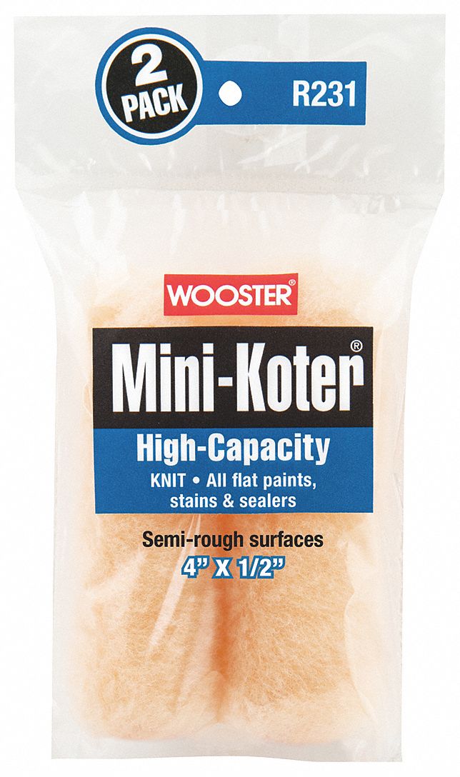 Mini Paint Rollers: 4 in Lg, 1/2 in Nap Size, Knit Fabric, Mini, 1/2 in Nap Size, 2 PK