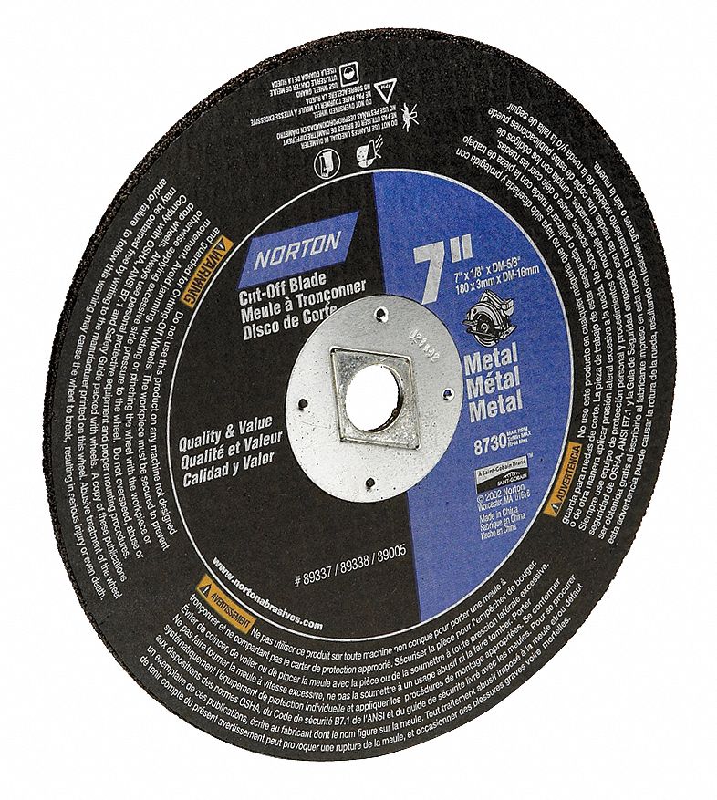 NORTON Abrasive CutOff Wheel 7 in Abrasive Wheel Dia, Aluminum Oxide, Type 1, 0.125 in Thick