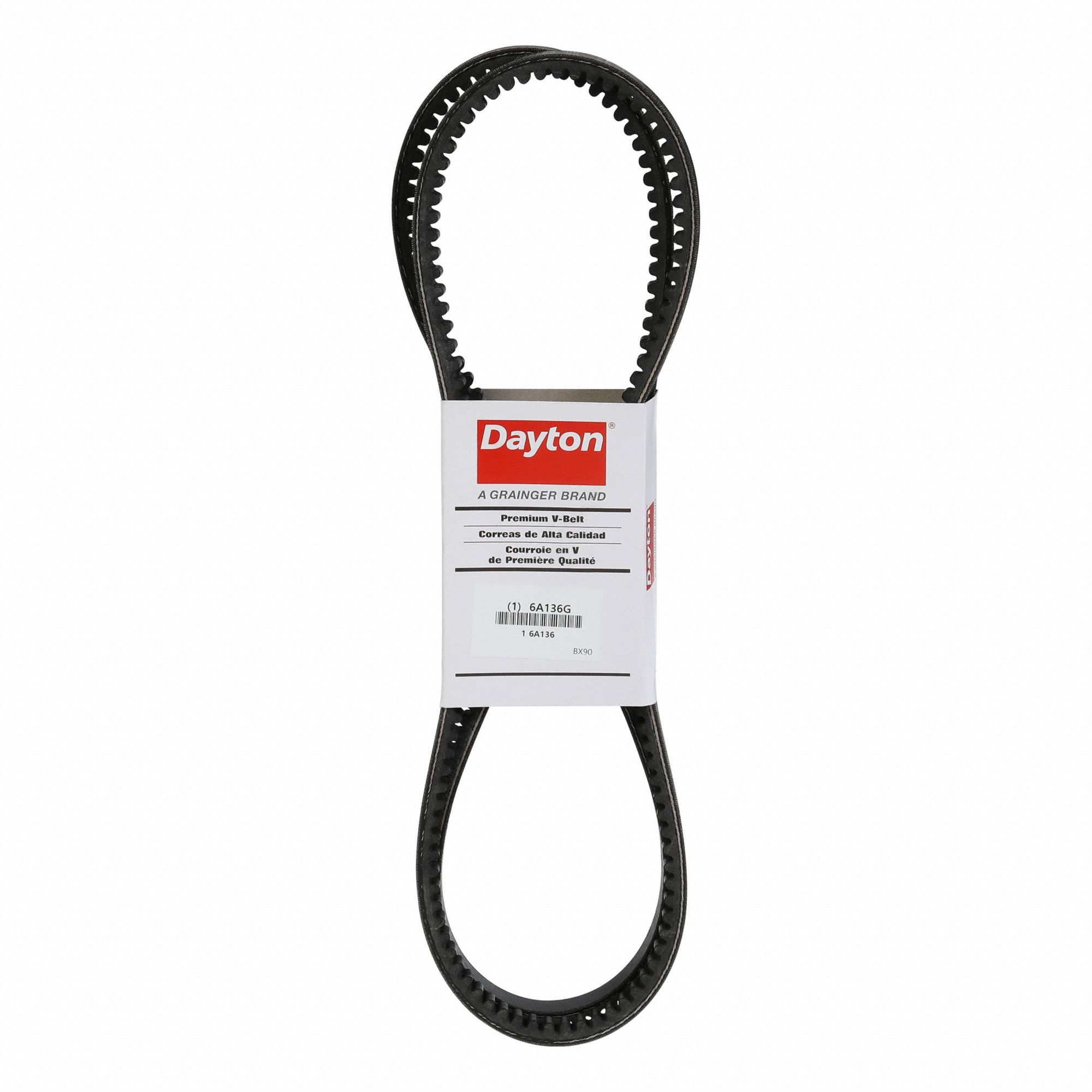 Cogged V-Belt: BX90, 93 in Outside Lg, 21/32 in Top Wd, 13/32 in Thick, Polyester