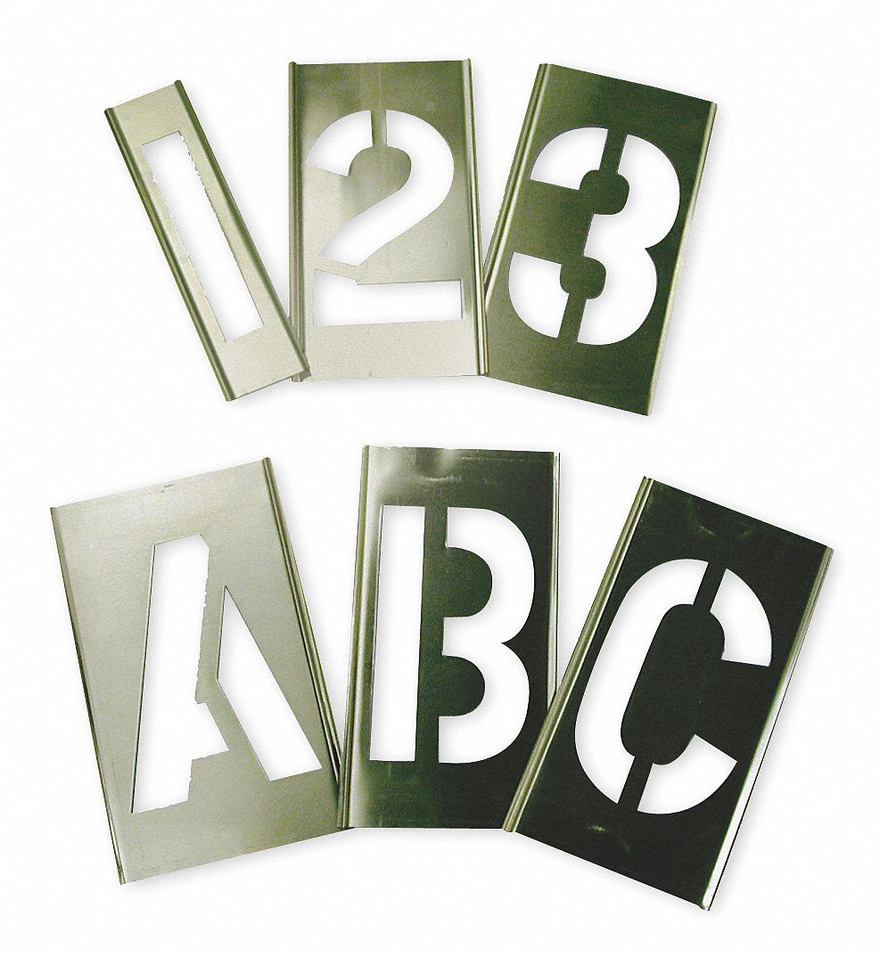Stencil Set: 3 in Character Ht, 1 1/2 in Character Wd, Brass