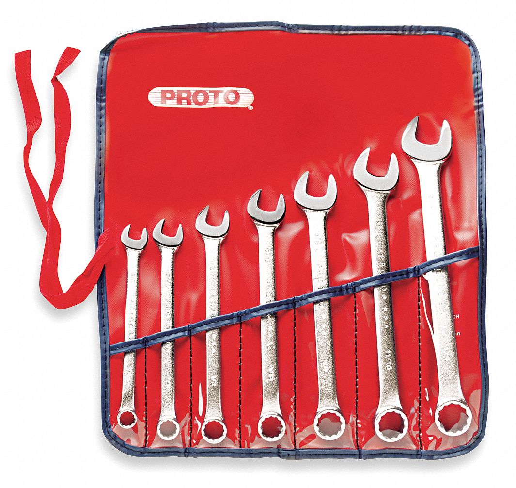 PROTO Combination Wrench Set, Alloy Steel, Satin, 7 Number of Tools 449P50J1200HASD Grainger