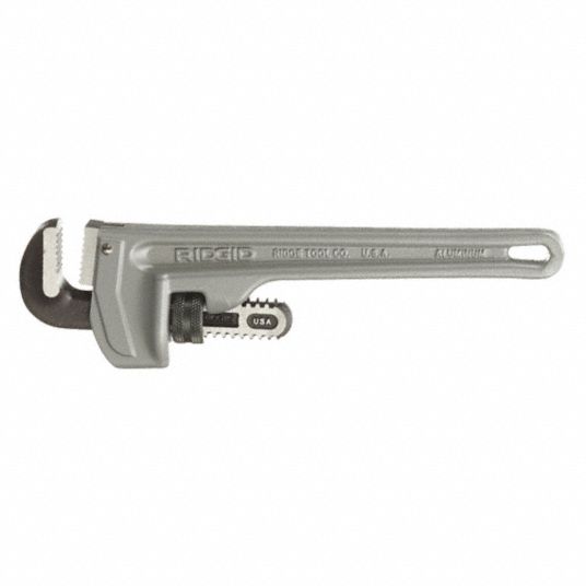 RIDGID Pipe Wrench: Aluminum, 1 1/2 in Jaw Capacity, Serrated, 10 in  Overall Lg, I-Beam