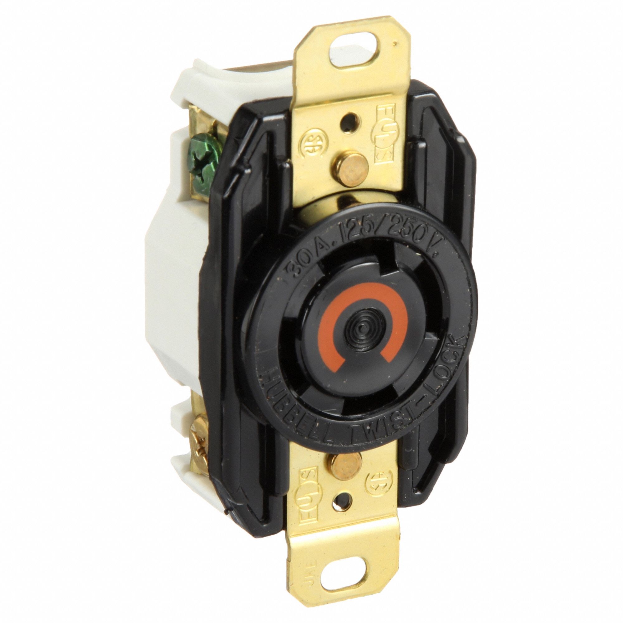 LOCKING RECEPTACLE, L14-30R, 30 A, 125/250V AC, BLACK, 3 POLES, SCREW TERMINALS