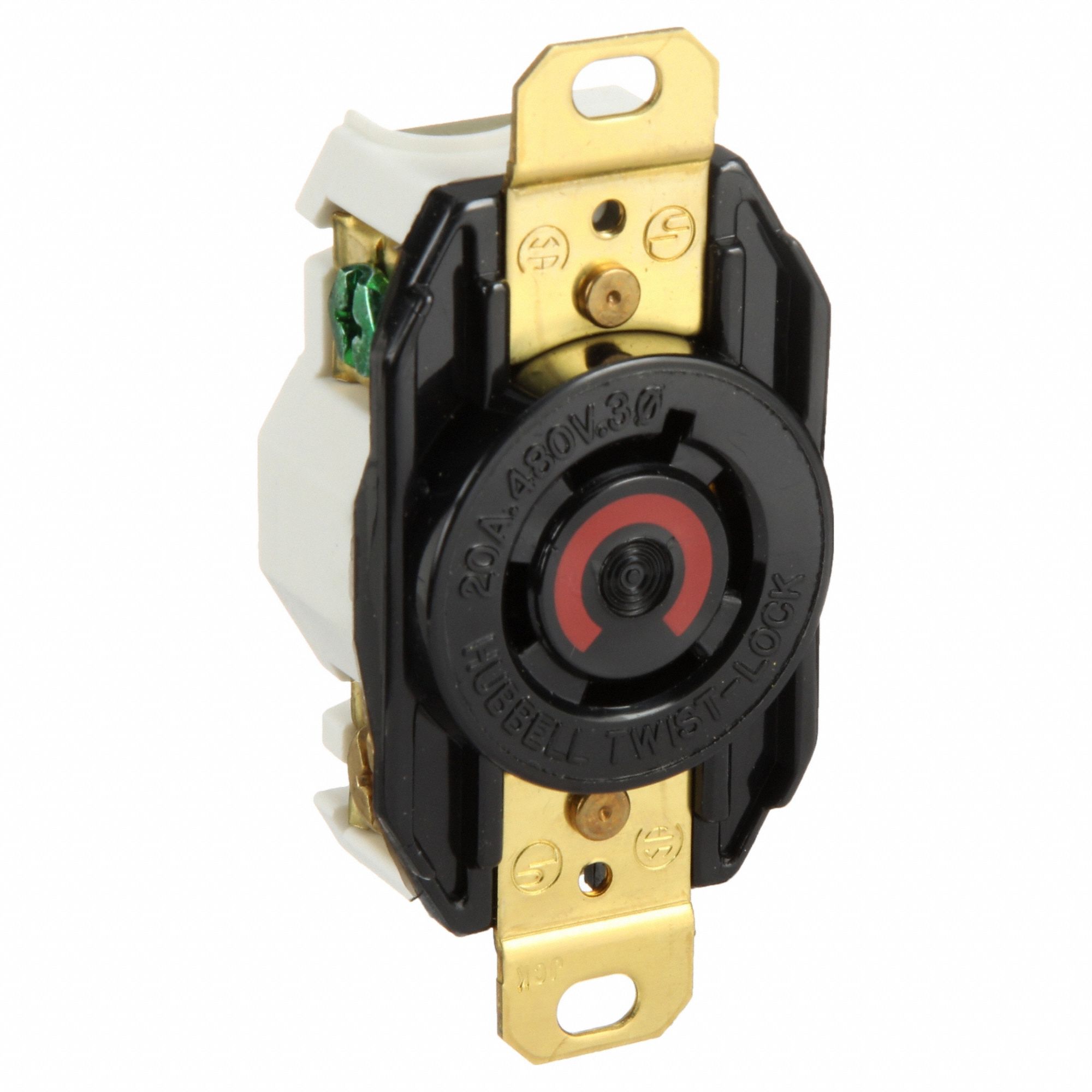 LOCKING RECEPTACLE, L16-20R, 20 A, 480V AC, BLACK, 3 POLES, SCREW TERMINALS