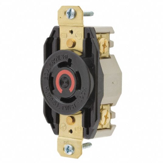 HUBBELL WIRING DEVICE-KELLEMS Black Locking Receptacle, 20 Amps, 480V