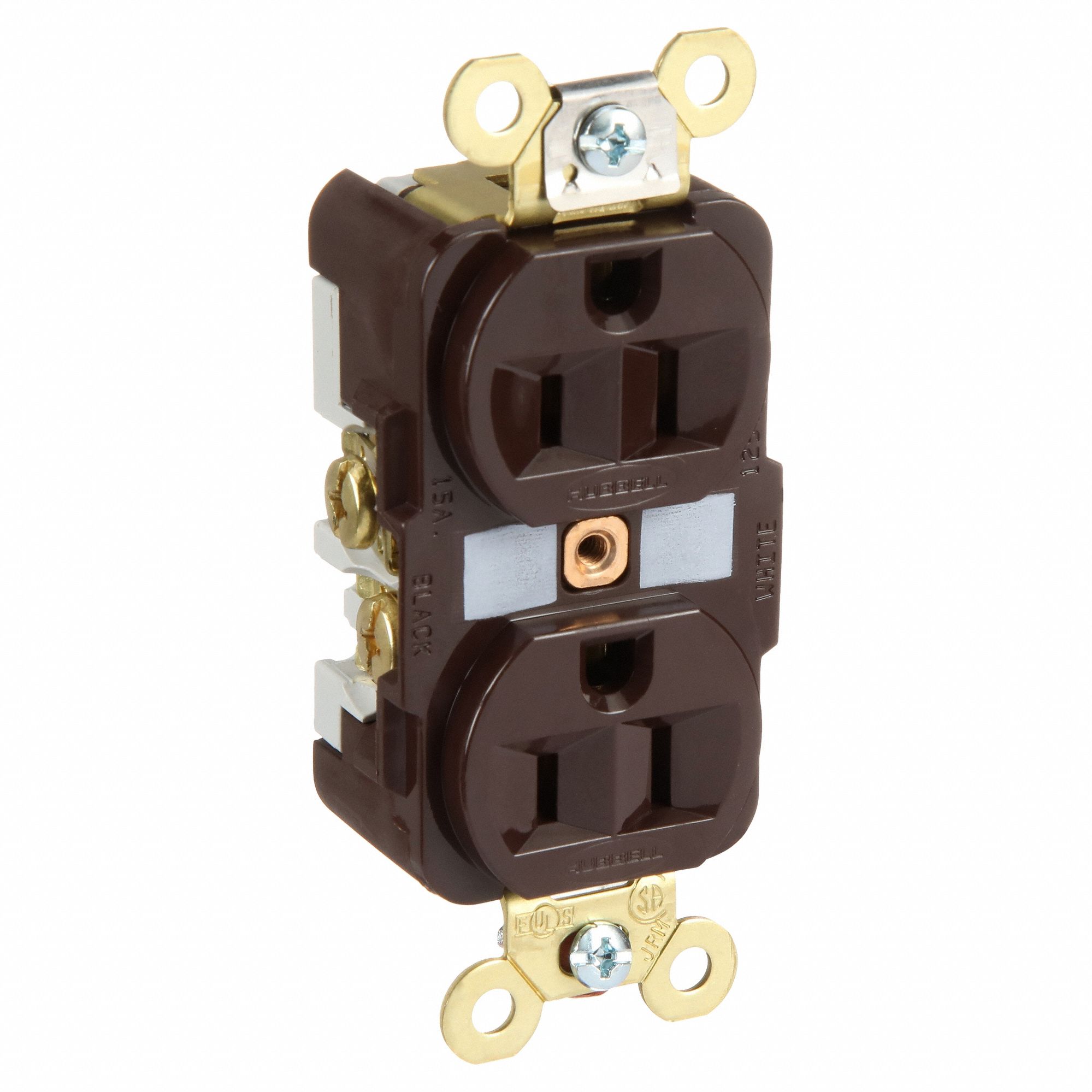 RECEPTACLE, DUPLEX, 5-15R, 125V AC, 15 A, BROWN, 2 POLE/3 WIRE, SCREW TERMINALS