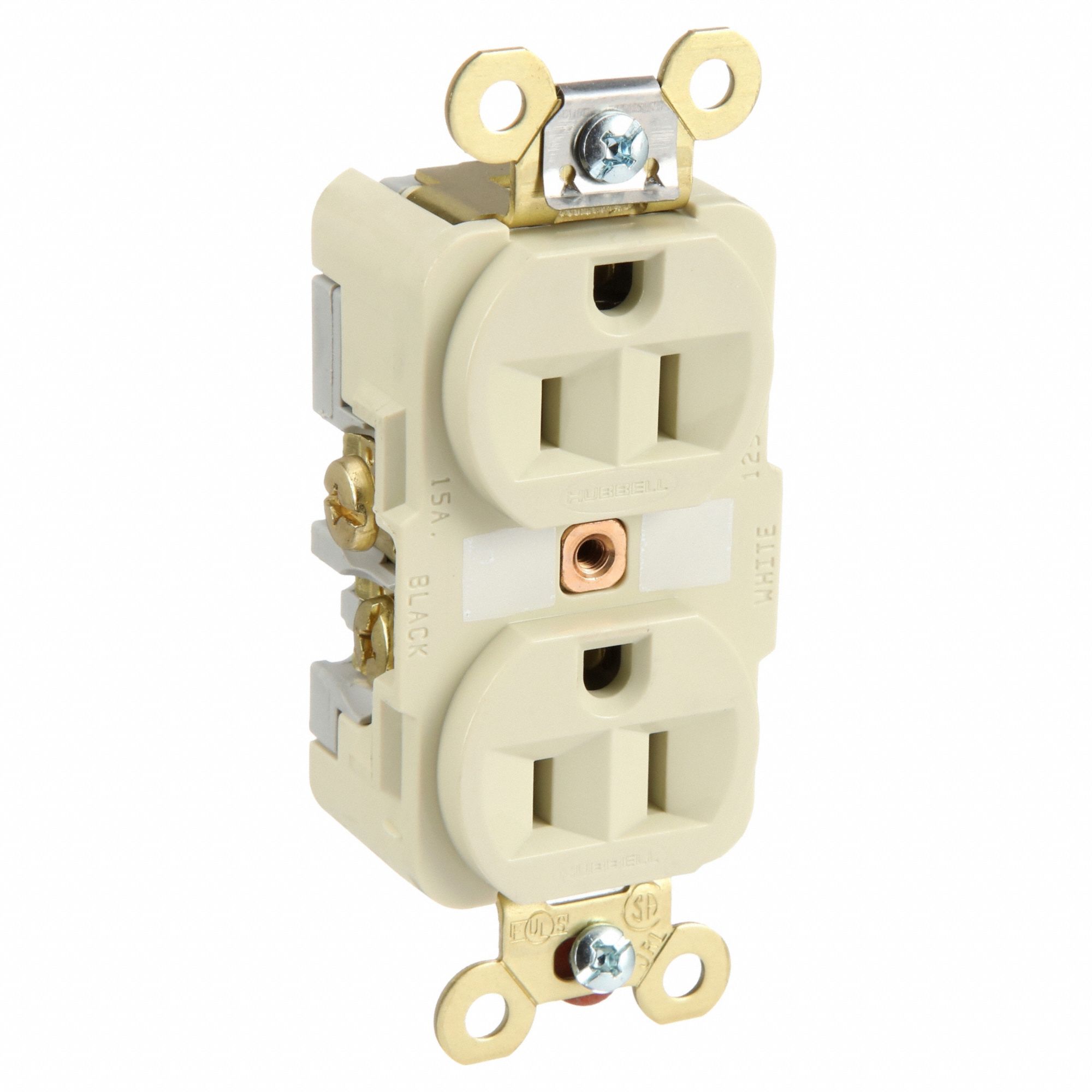 RECEPTACLE, DUPLEX, 5-15R, 125V AC, 15 A, IVORY, 2 POLE/3 WIRE, SCREW TERMINALS