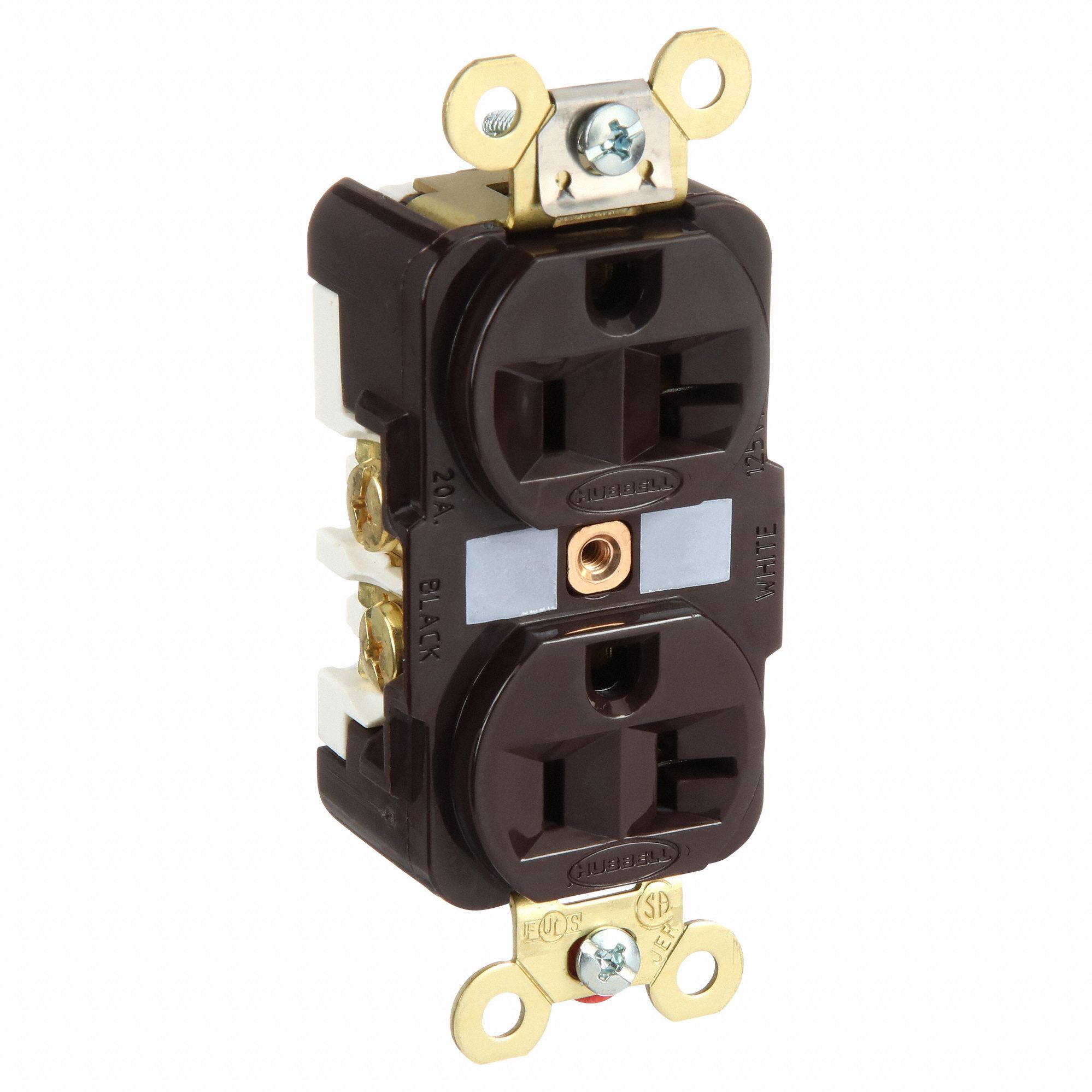 RECEPTACLE, DUPLEX, 5-20R, 125V AC, 20 A, BROWN, 2 POLE/3 WIRE, SCREW TERMINALS